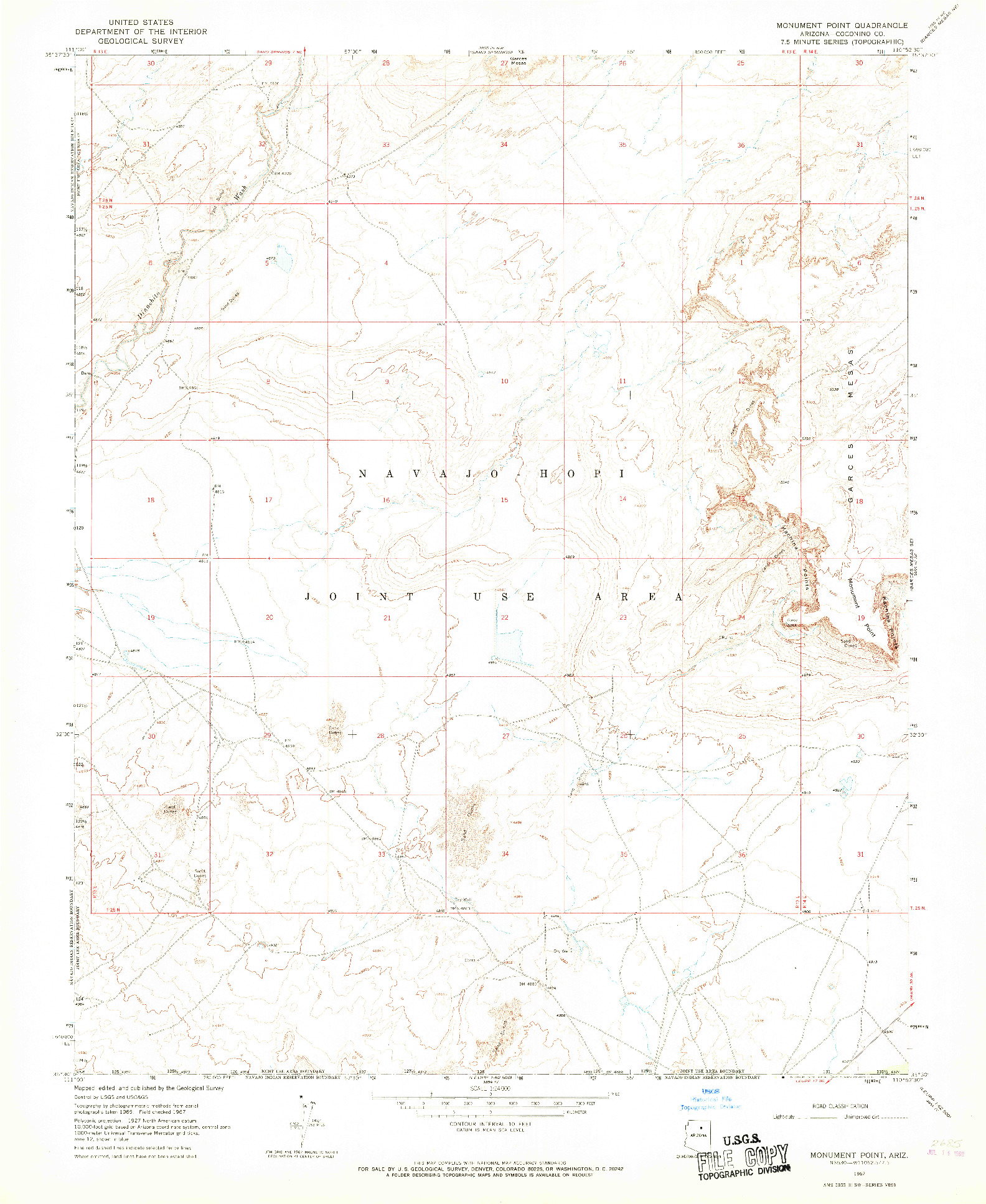 USGS 1:24000-SCALE QUADRANGLE FOR MONUMENT POINT, AZ 1967