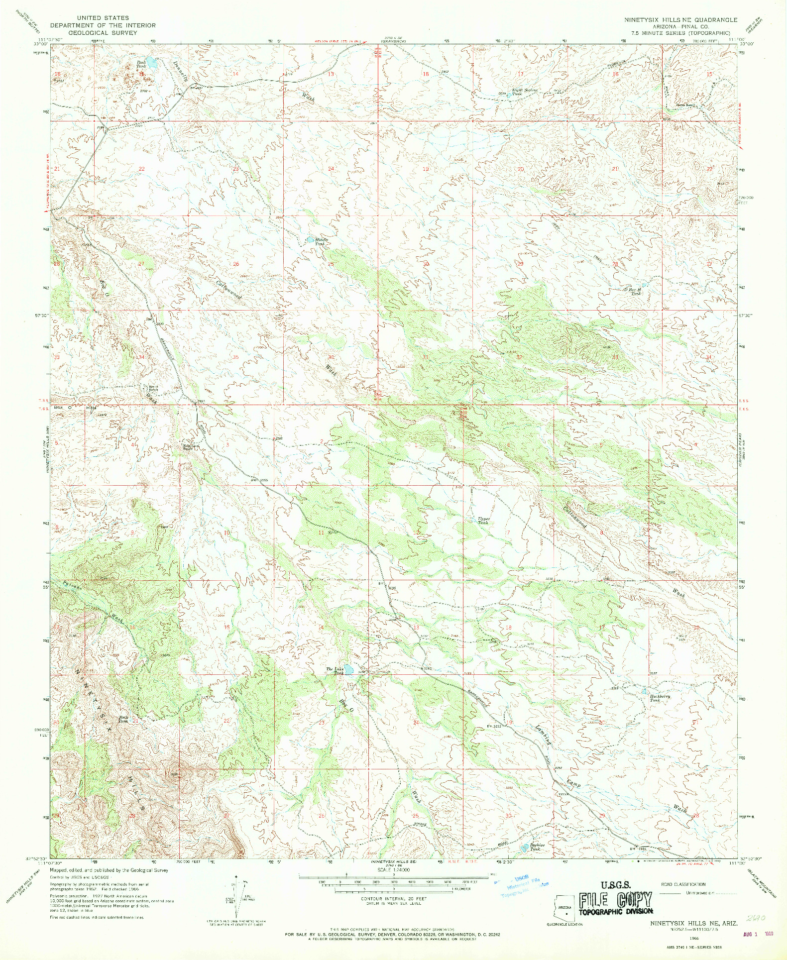 USGS 1:24000-SCALE QUADRANGLE FOR NINETYSIX HILLS NE, AZ 1966
