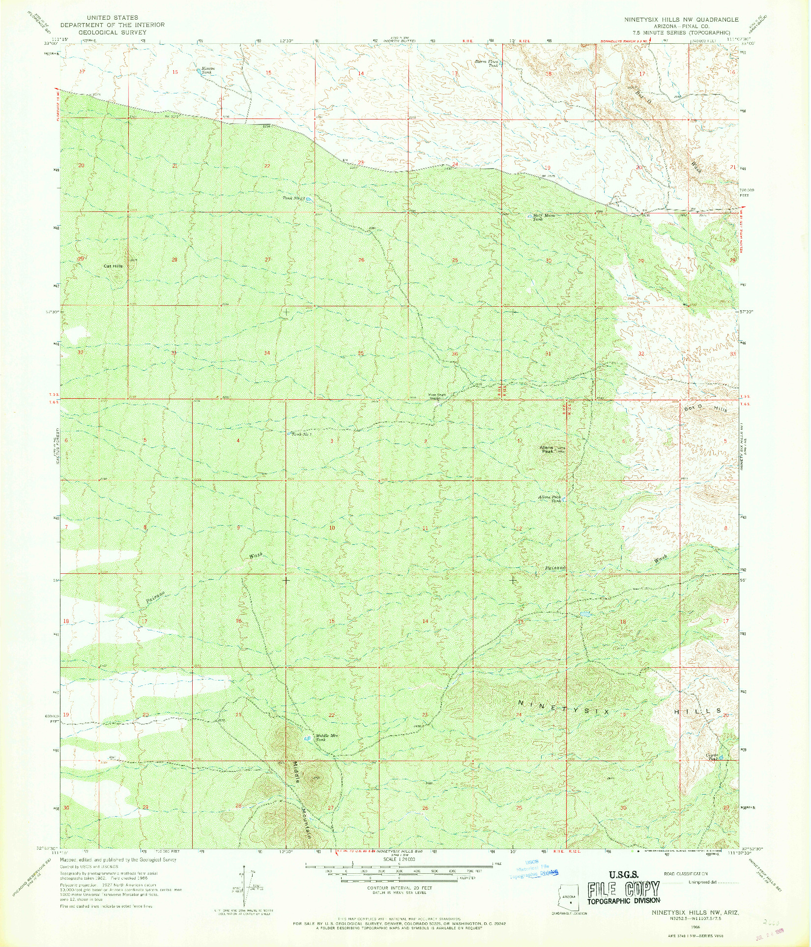 USGS 1:24000-SCALE QUADRANGLE FOR NINETYSIX HILLS NW, AZ 1966