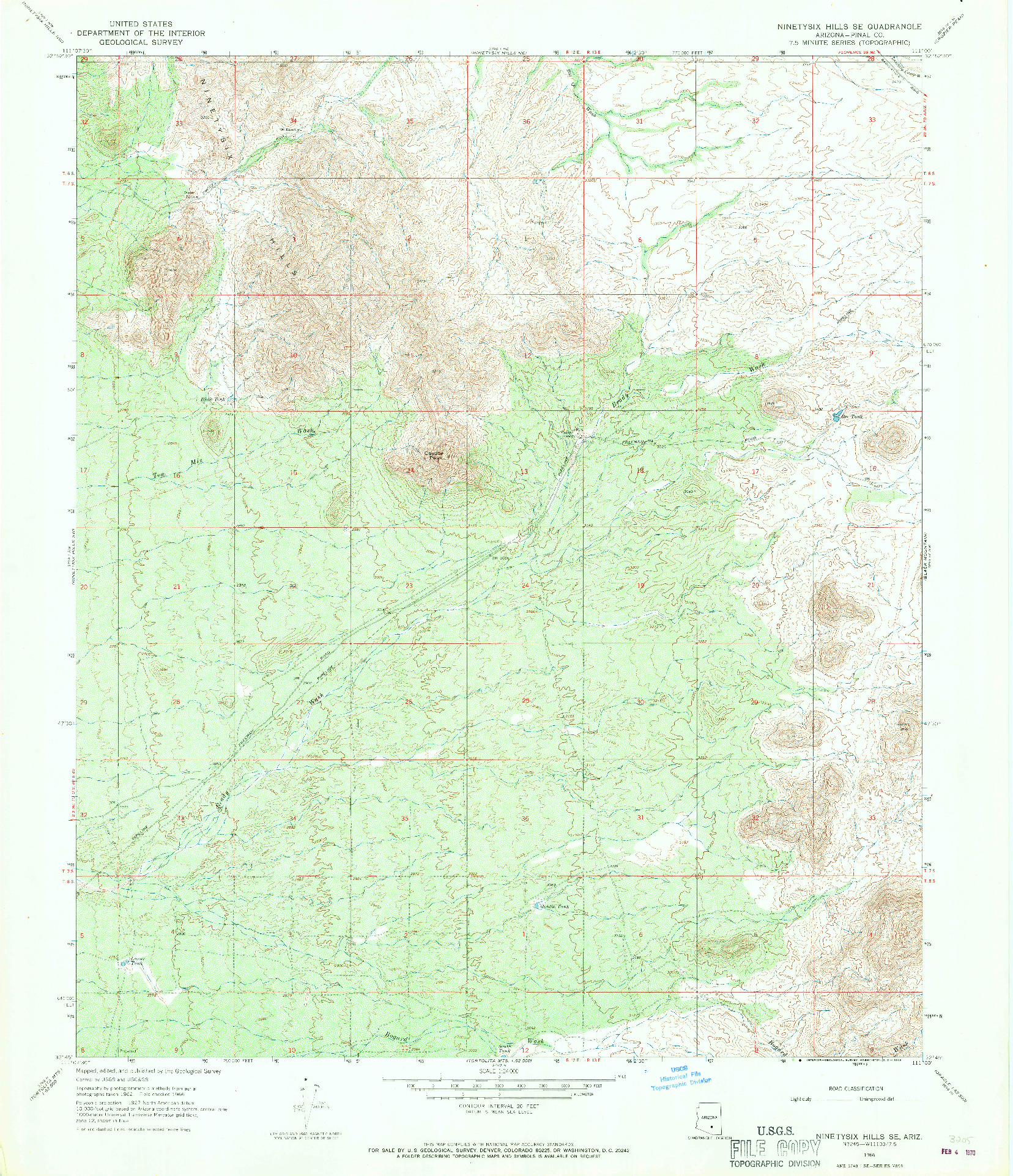 USGS 1:24000-SCALE QUADRANGLE FOR NINETYSIX HILLS SE, AZ 1966