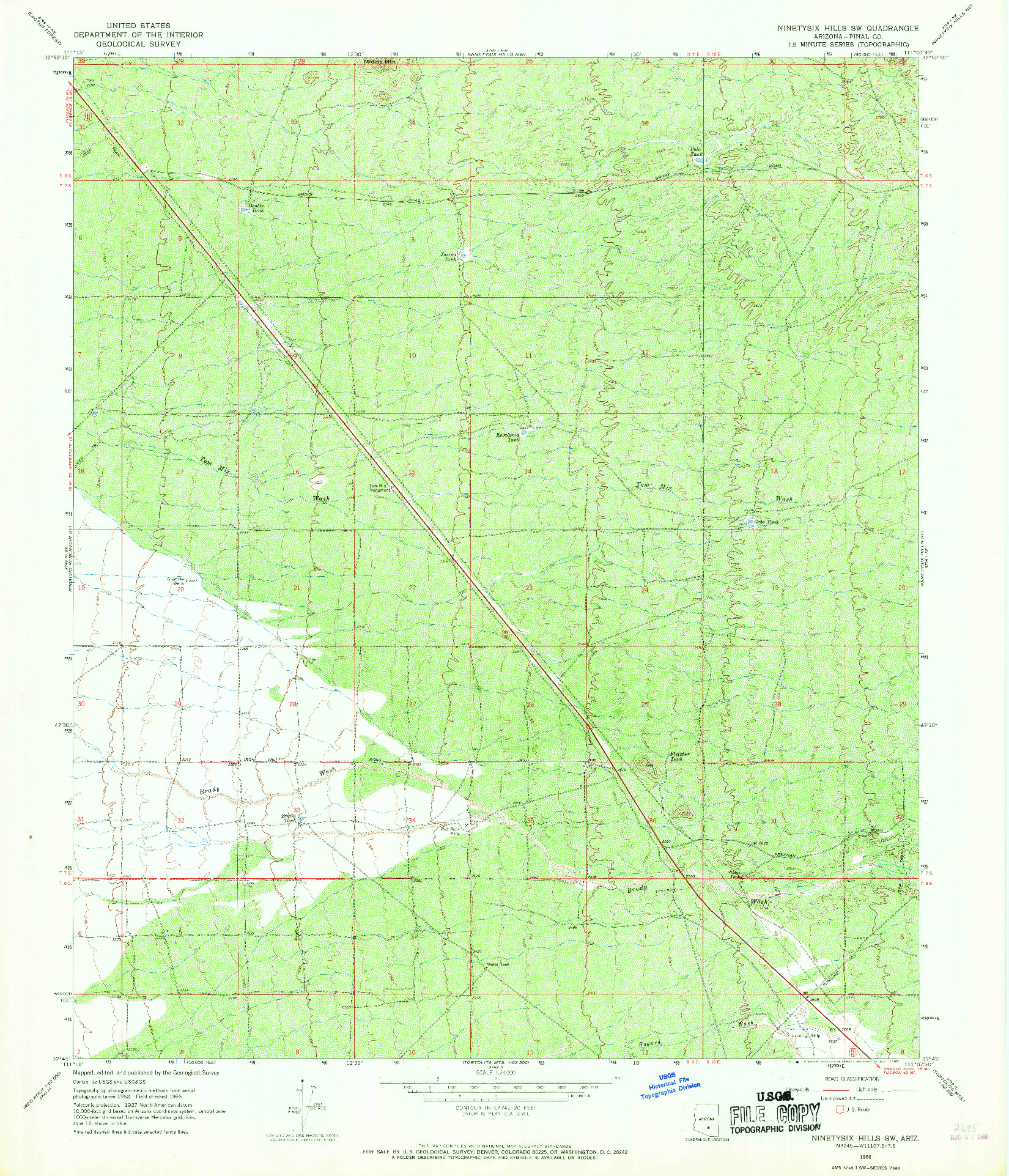 USGS 1:24000-SCALE QUADRANGLE FOR NINETYSIX HILLS SW, AZ 1966
