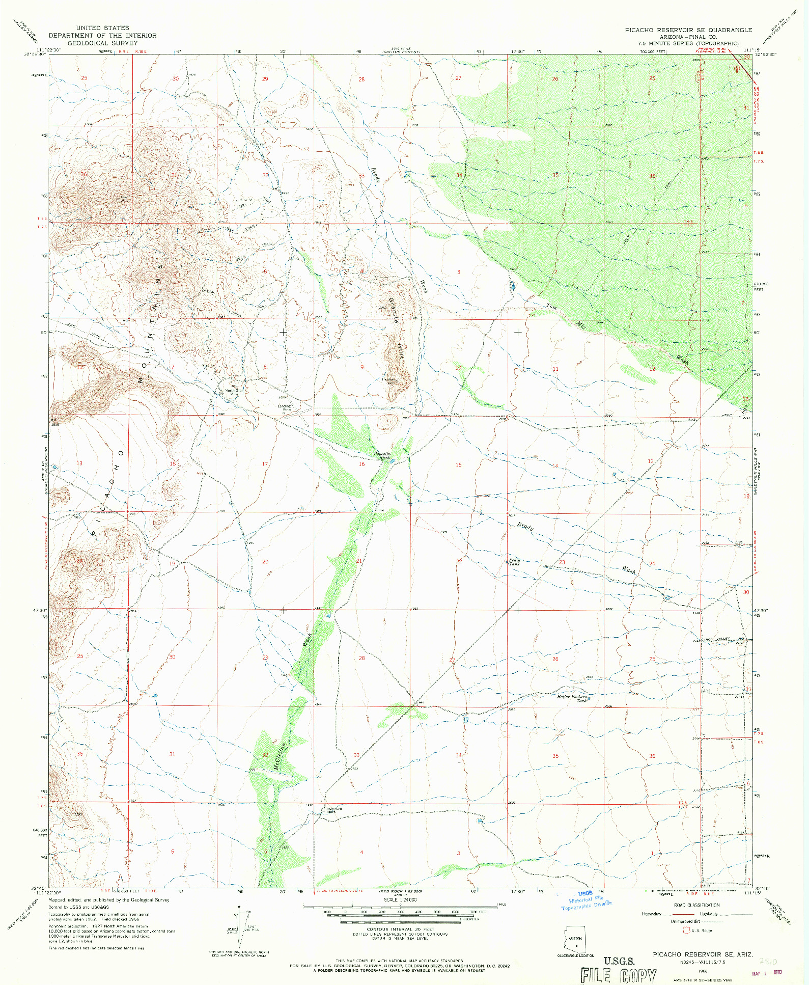 USGS 1:24000-SCALE QUADRANGLE FOR PICACHO RESERVOIR SE, AZ 1966