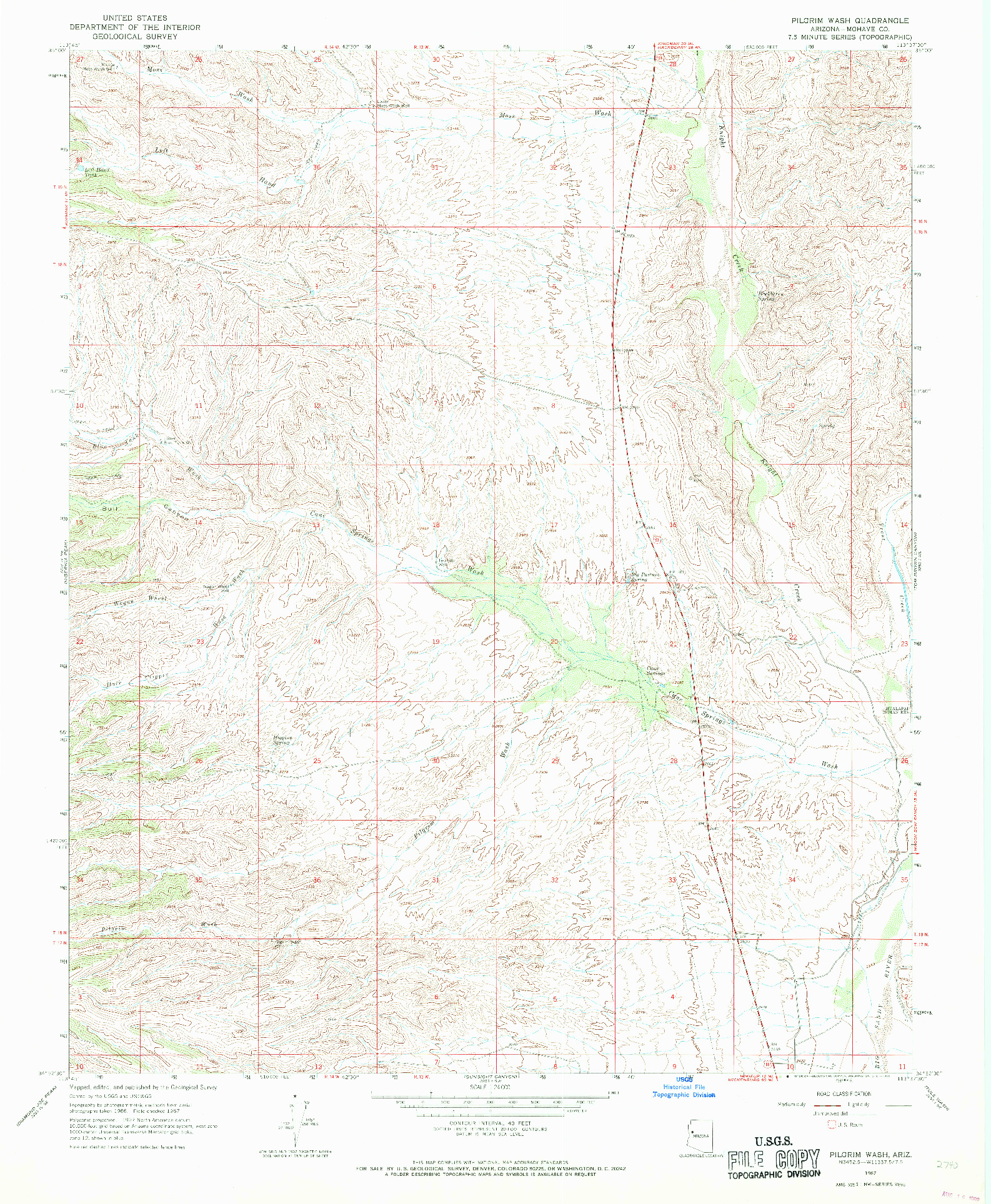 USGS 1:24000-SCALE QUADRANGLE FOR PILGRIM WASH, AZ 1967