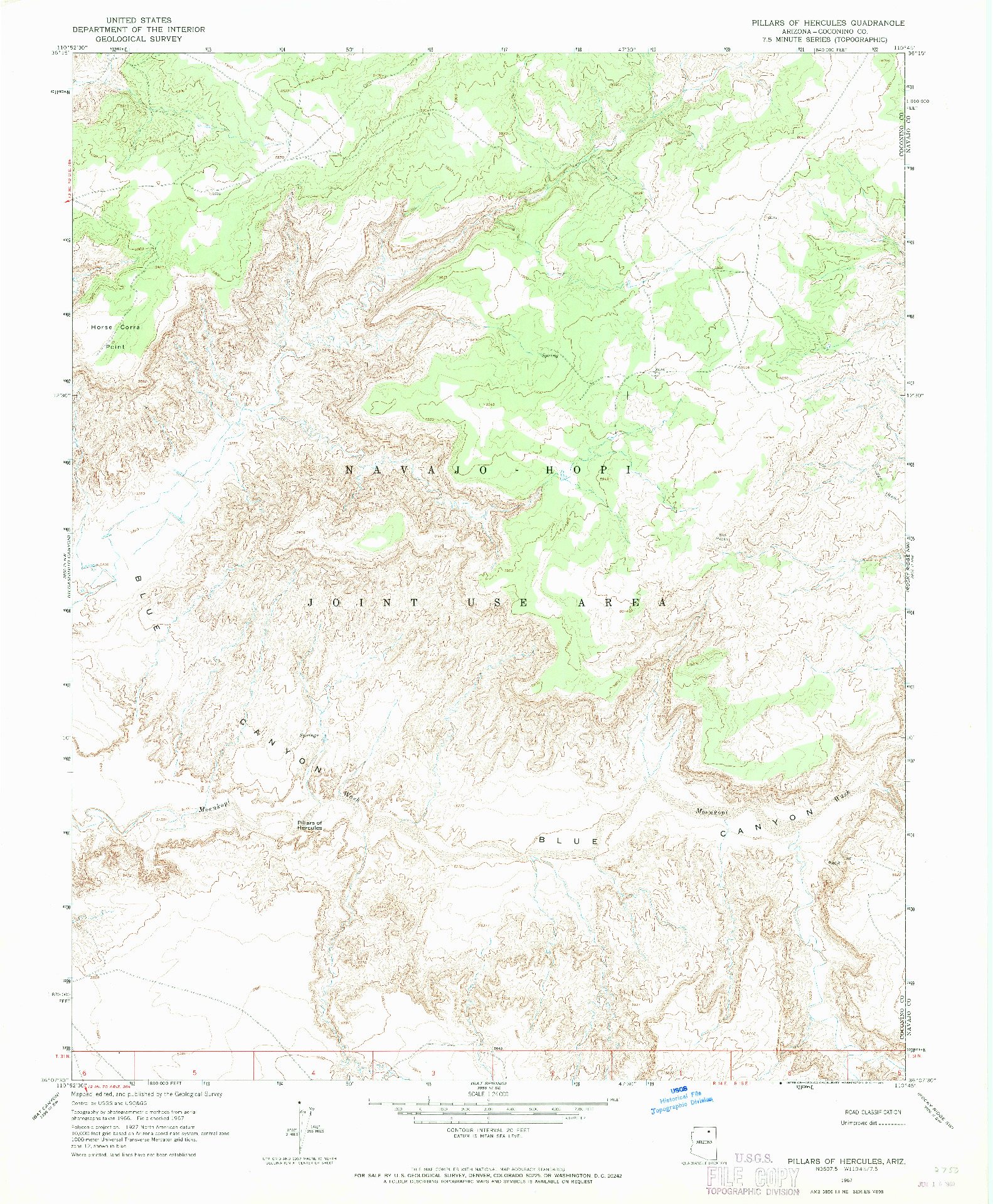 USGS 1:24000-SCALE QUADRANGLE FOR PILLARS OF HERCULES, AZ 1967