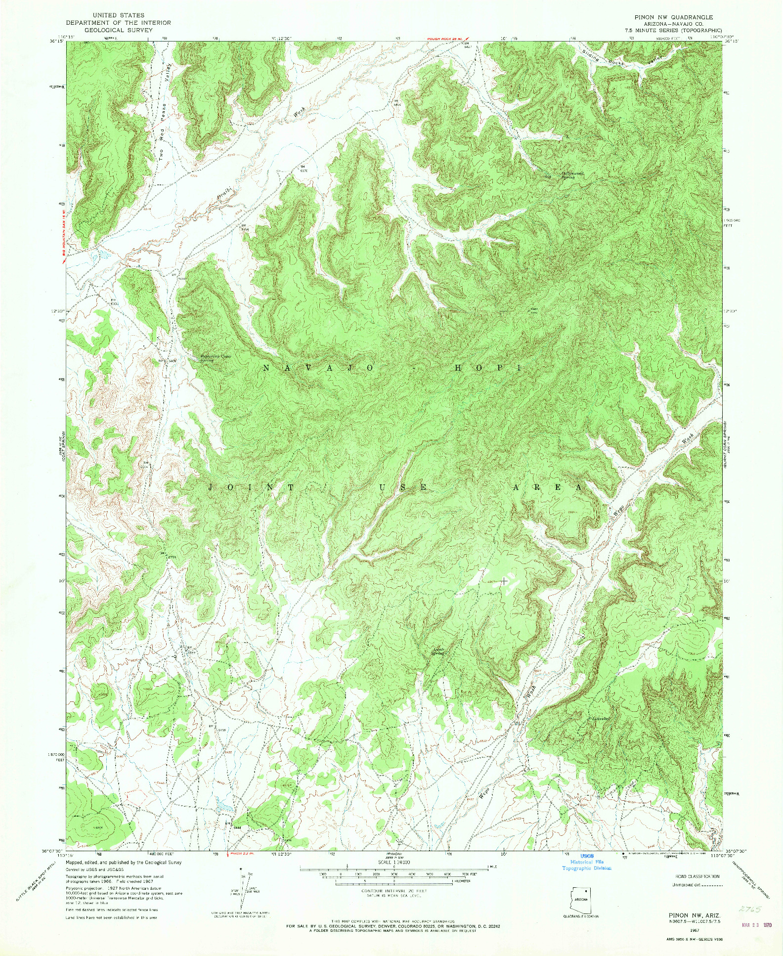 USGS 1:24000-SCALE QUADRANGLE FOR PINON NW, AZ 1967