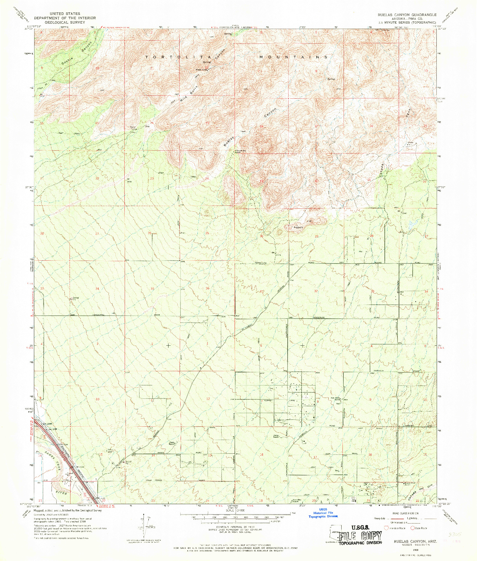 USGS 1:24000-SCALE QUADRANGLE FOR RUELAS CANYON, AZ 1968