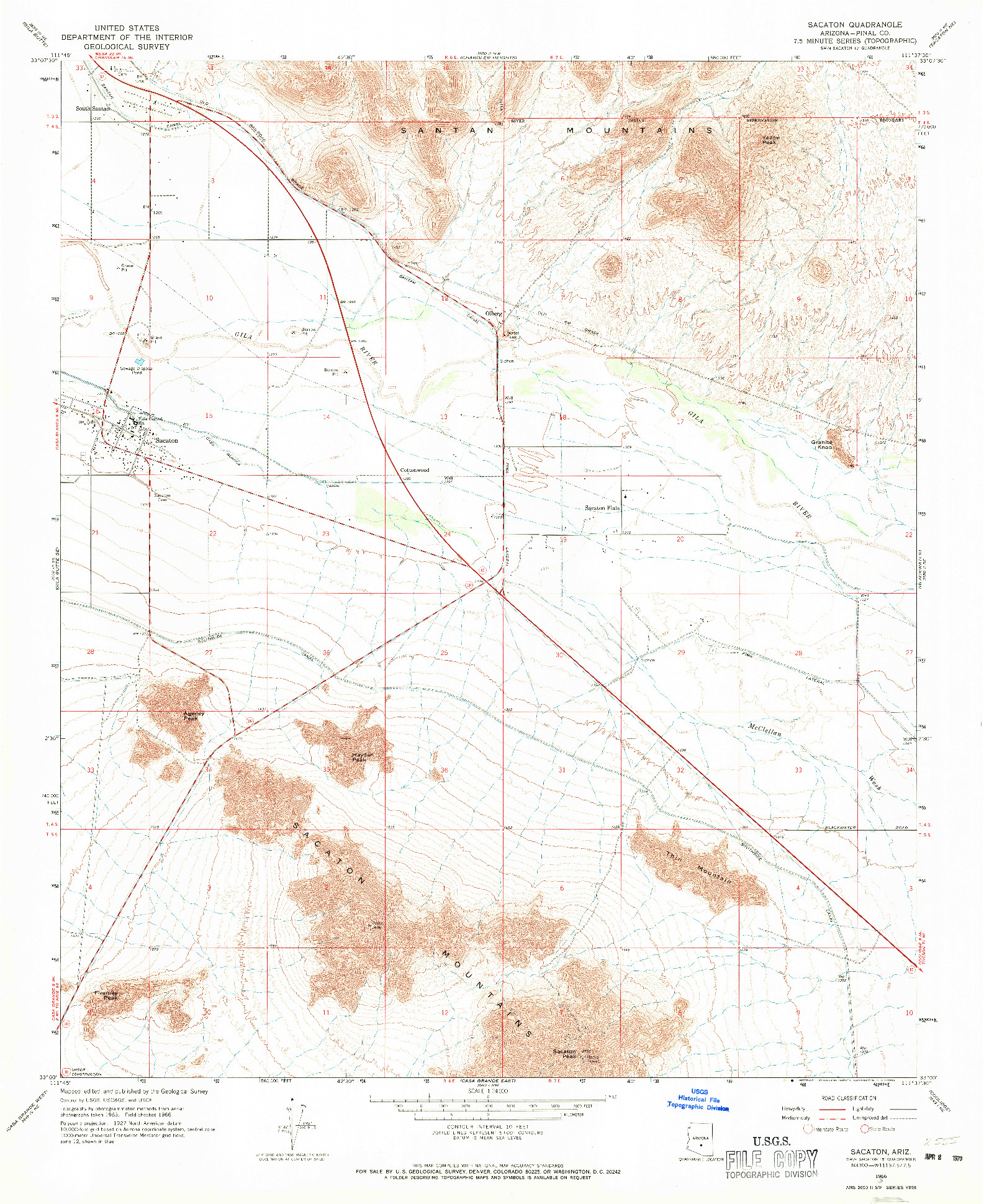 USGS 1:24000-SCALE QUADRANGLE FOR SACATON, AZ 1966