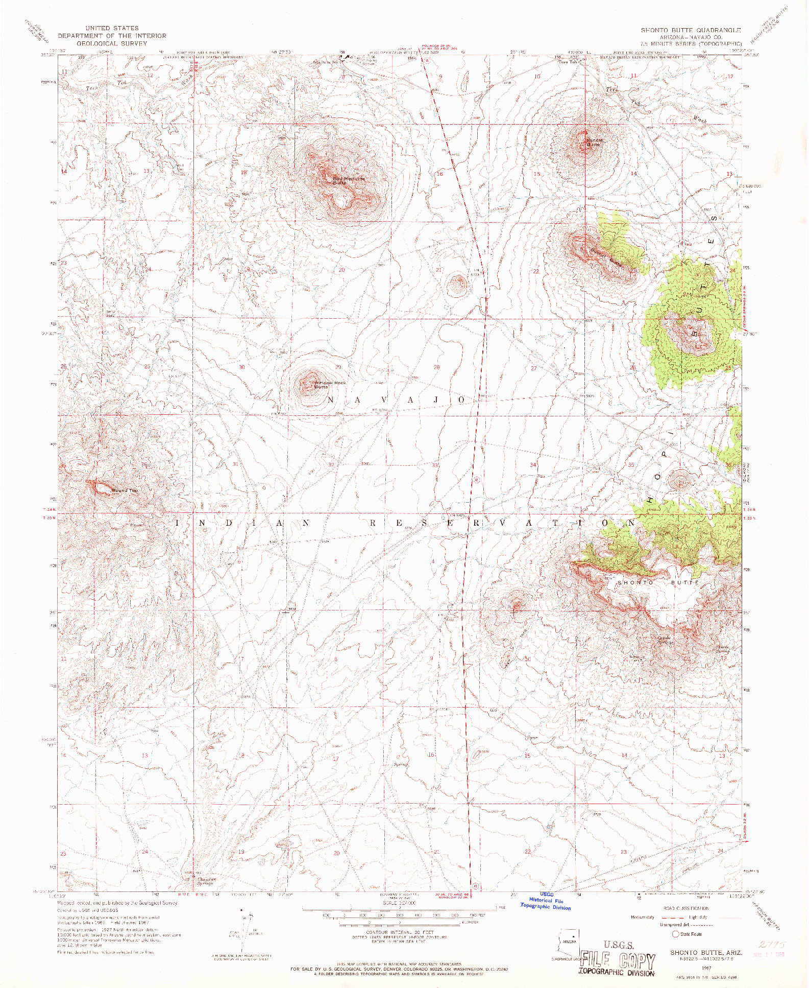 USGS 1:24000-SCALE QUADRANGLE FOR SHONTO BUTTE, AZ 1967