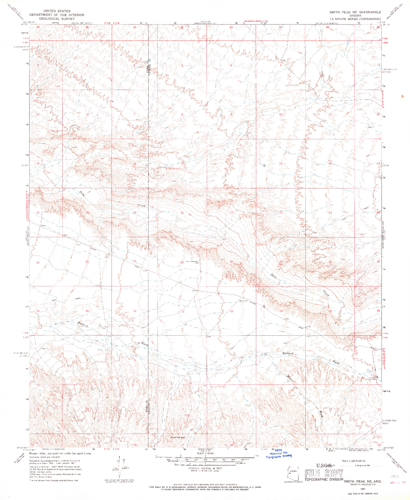 USGS 1:24000-SCALE QUADRANGLE FOR SMITH PEAK NE, AZ 1967