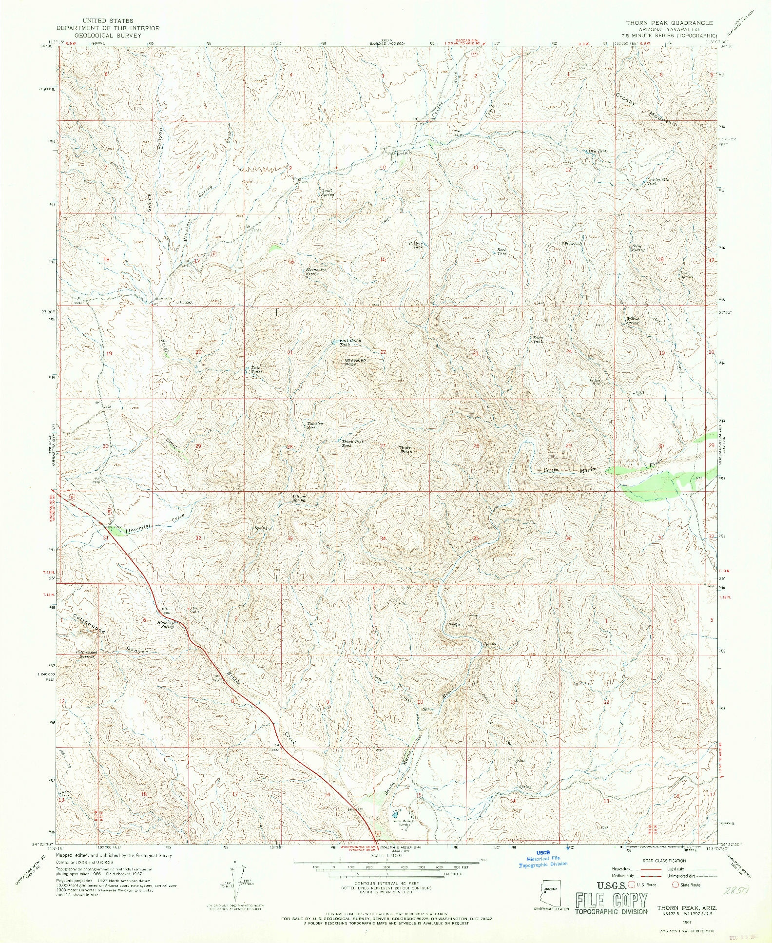 USGS 1:24000-SCALE QUADRANGLE FOR THORN PEAK, AZ 1967