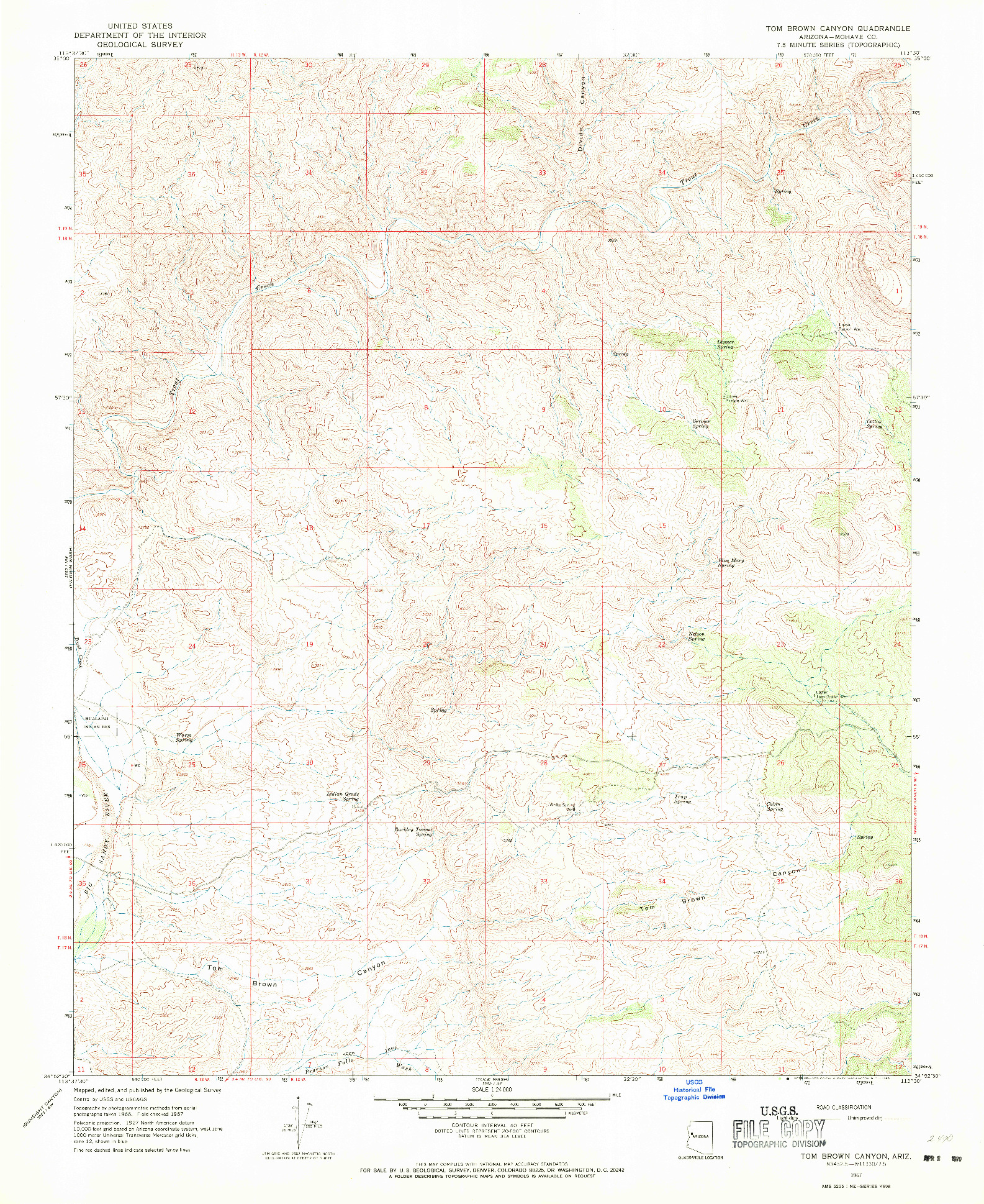 USGS 1:24000-SCALE QUADRANGLE FOR TOM BROWN CANYON, AZ 1967