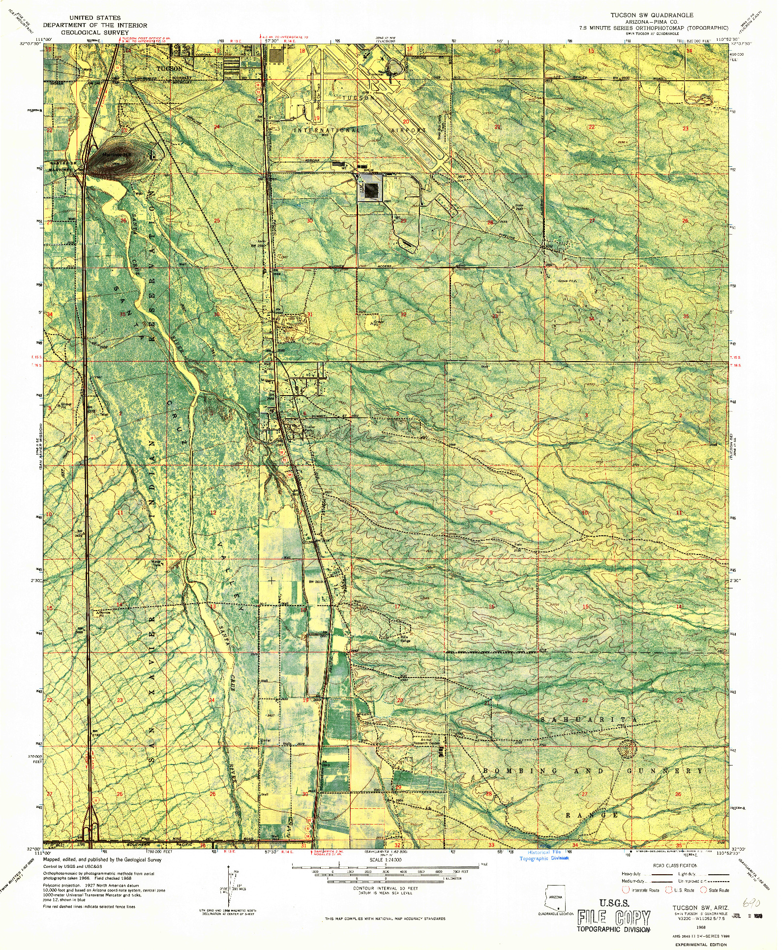 USGS 1:24000-SCALE QUADRANGLE FOR TUCSON SW, AZ 1968