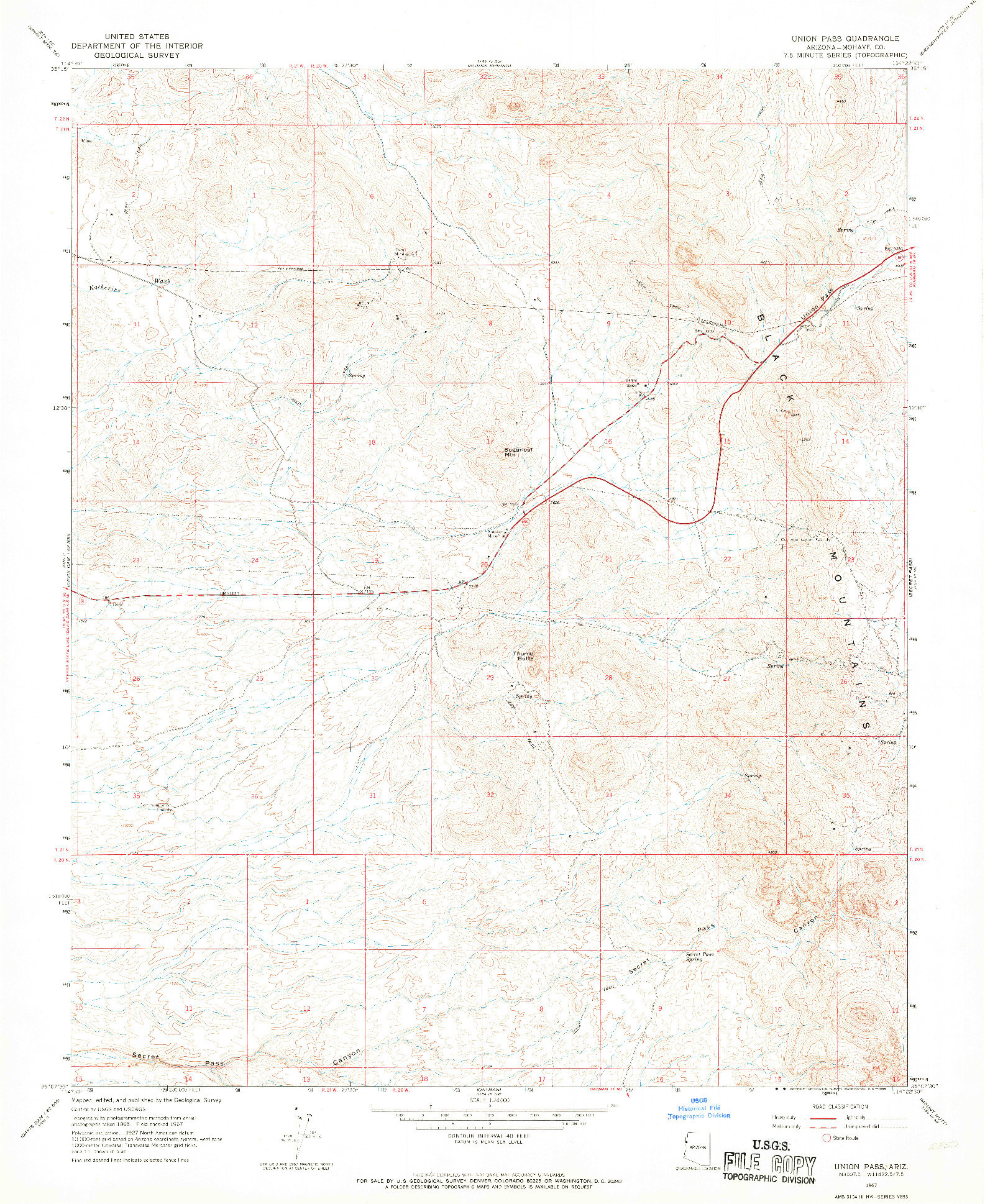 USGS 1:24000-SCALE QUADRANGLE FOR UNION PASS, AZ 1967