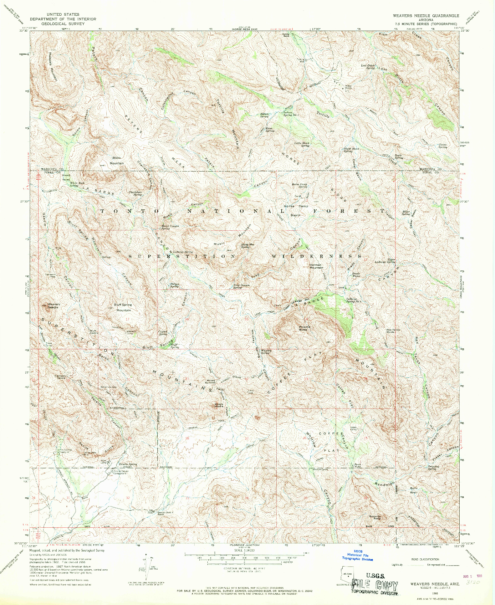 USGS 1:24000-SCALE QUADRANGLE FOR WEAVERS NEEDLE, AZ 1966