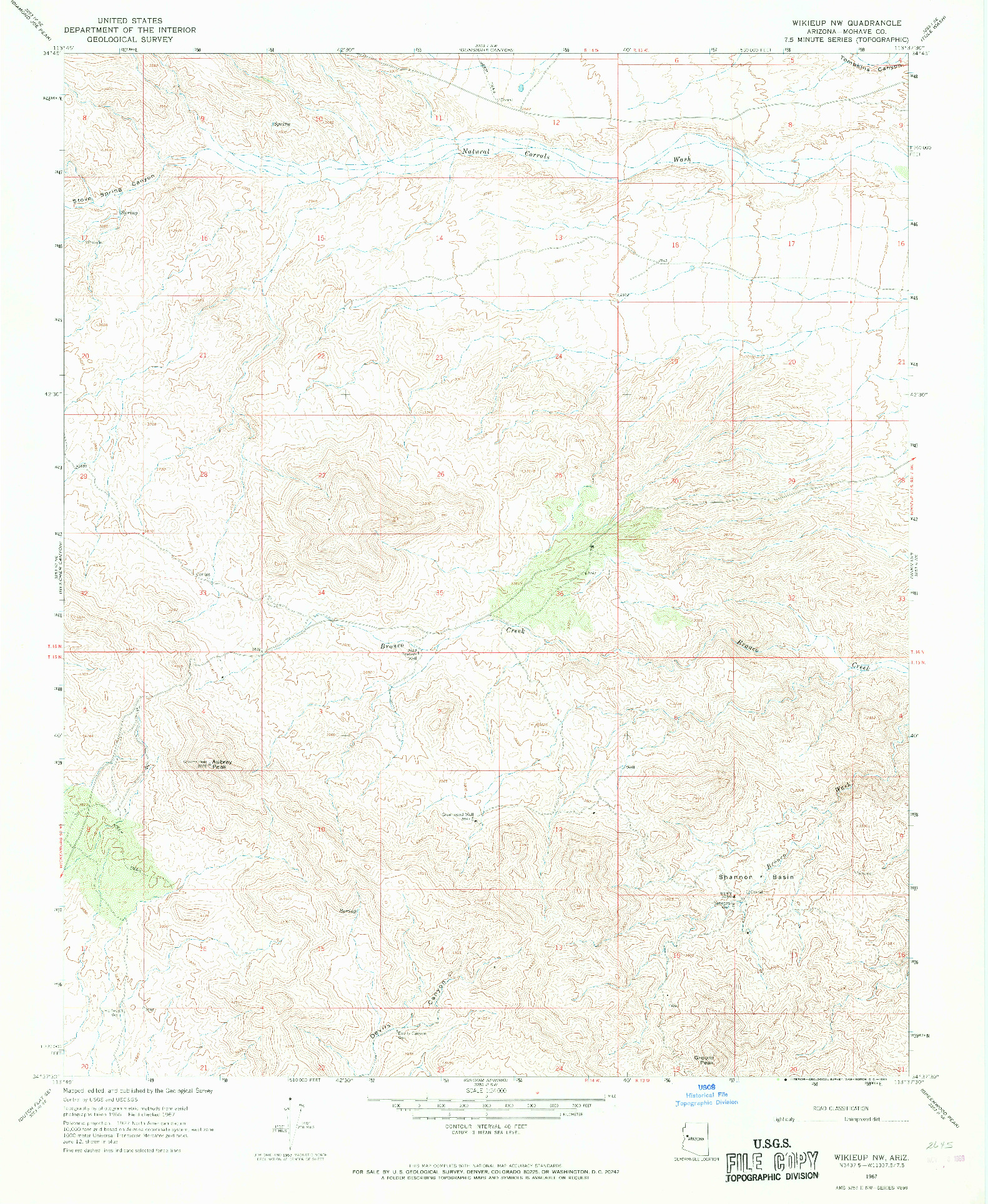 USGS 1:24000-SCALE QUADRANGLE FOR WIKIEUP NW, AZ 1967
