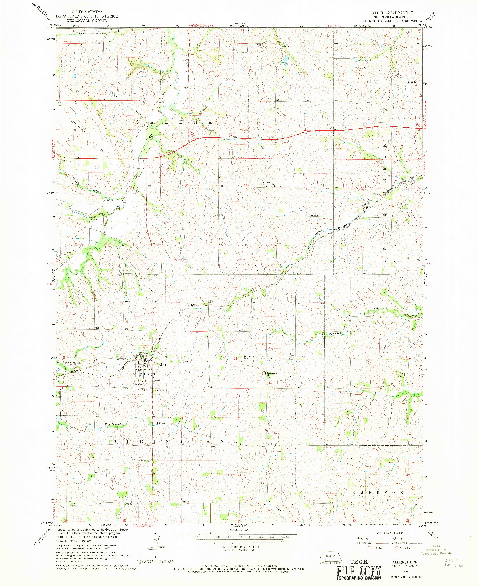 USGS 1:24000-SCALE QUADRANGLE FOR ALLEN, NE 1967