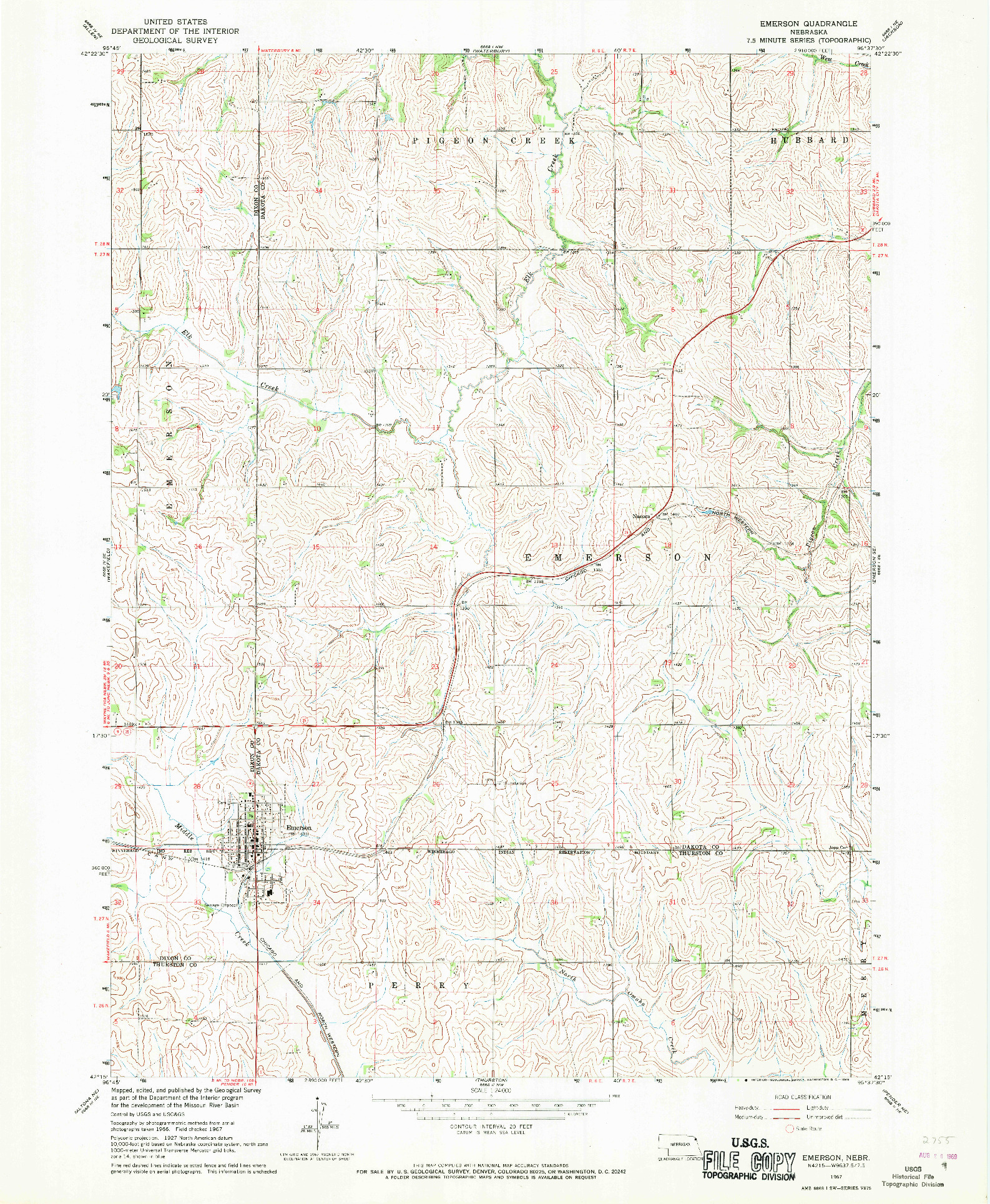 USGS 1:24000-SCALE QUADRANGLE FOR EMERSON, NE 1967