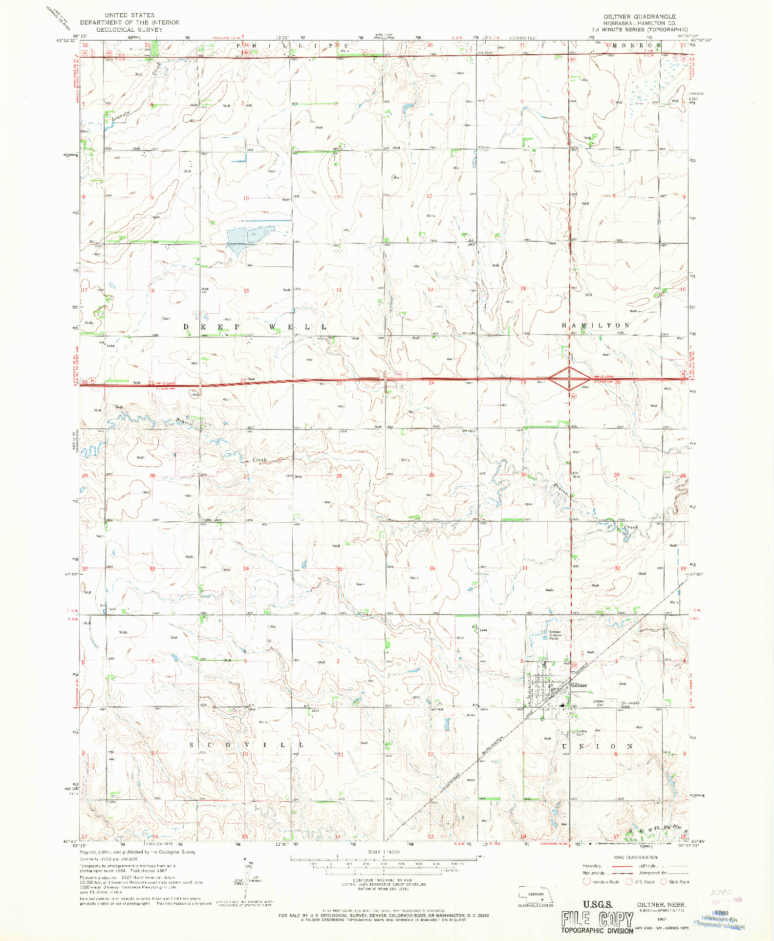 USGS 1:24000-SCALE QUADRANGLE FOR GILTNER, NE 1967