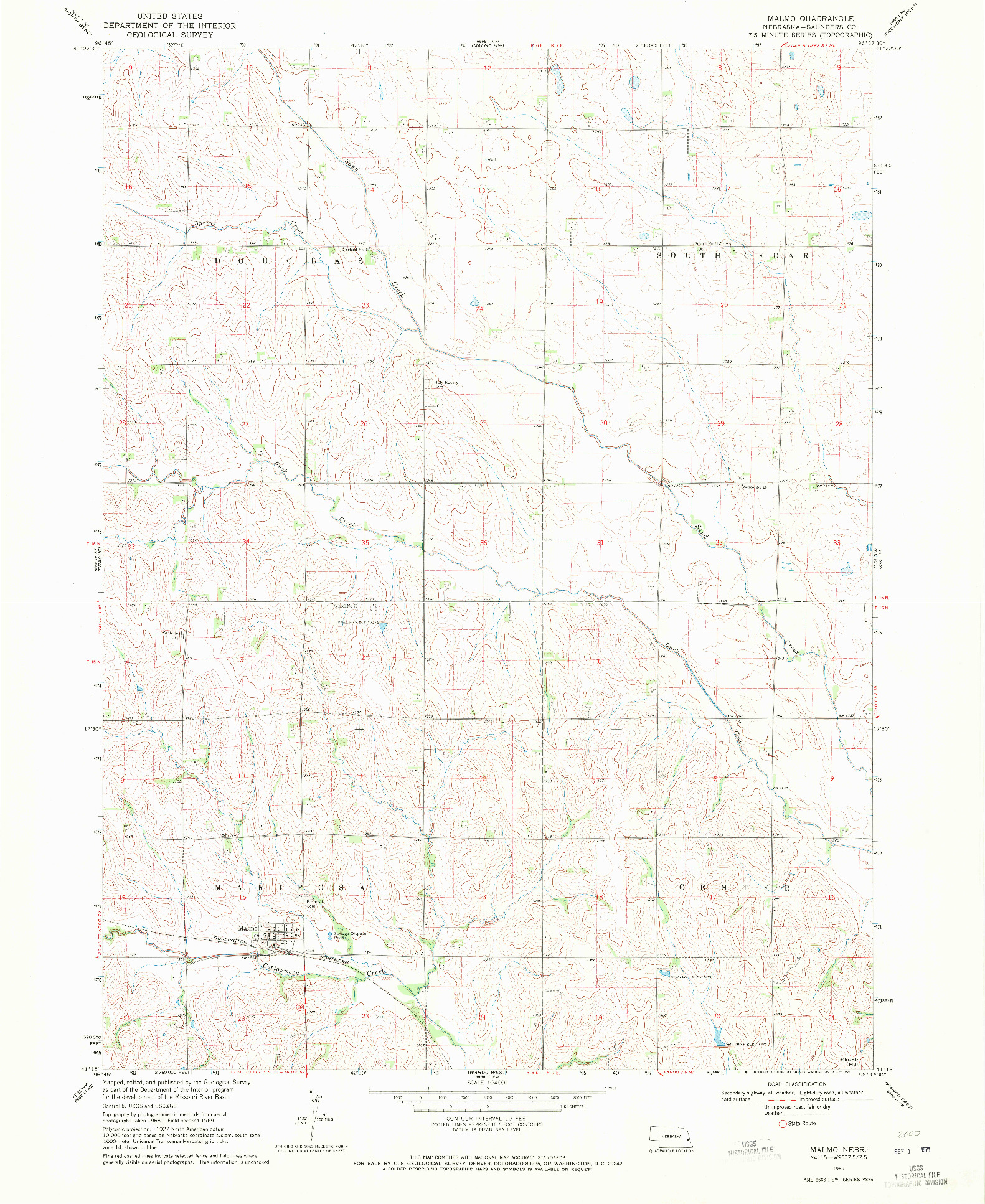 USGS 1:24000-SCALE QUADRANGLE FOR MALMO, NE 1969