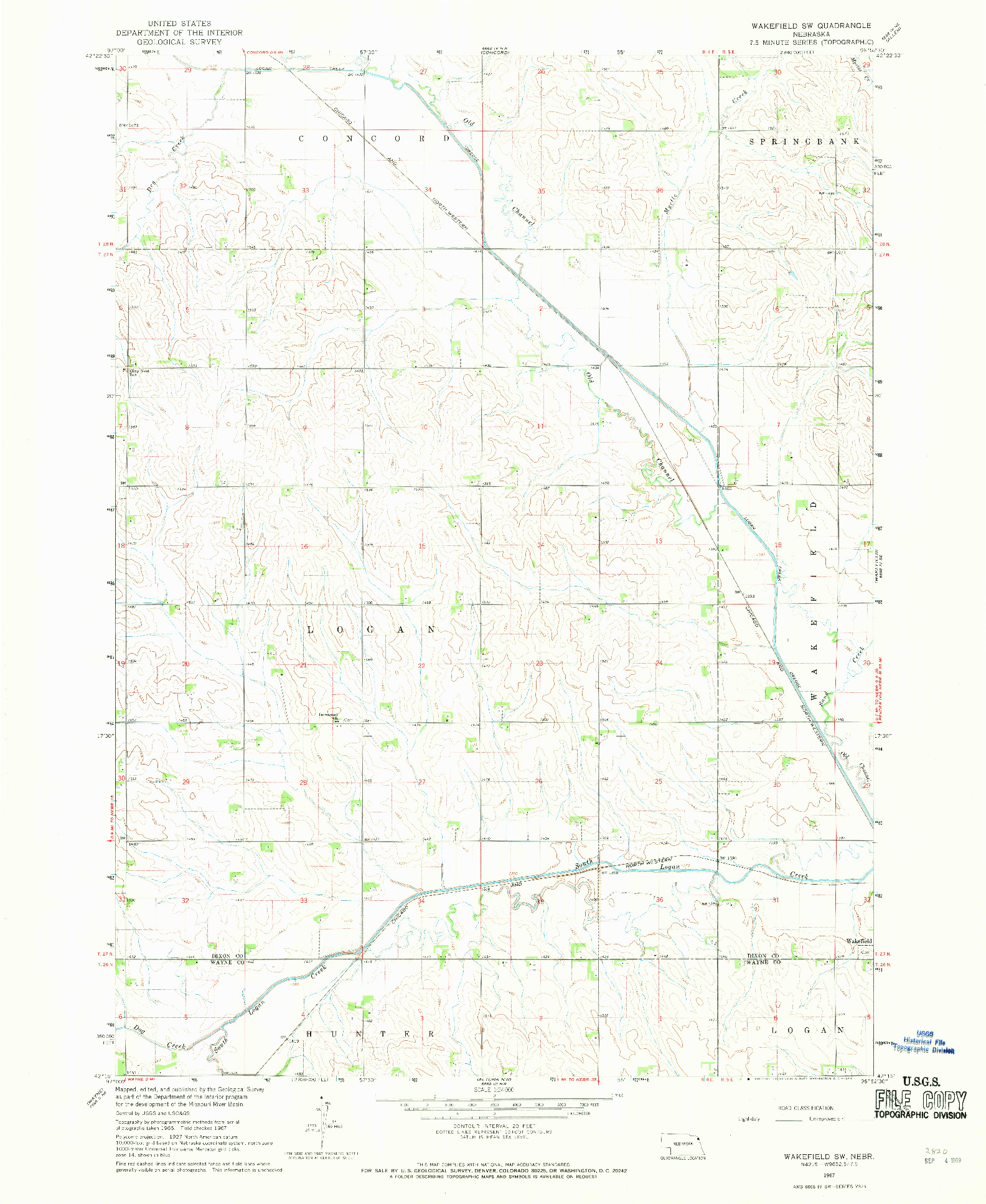 USGS 1:24000-SCALE QUADRANGLE FOR WAKEFIELD SW, NE 1967