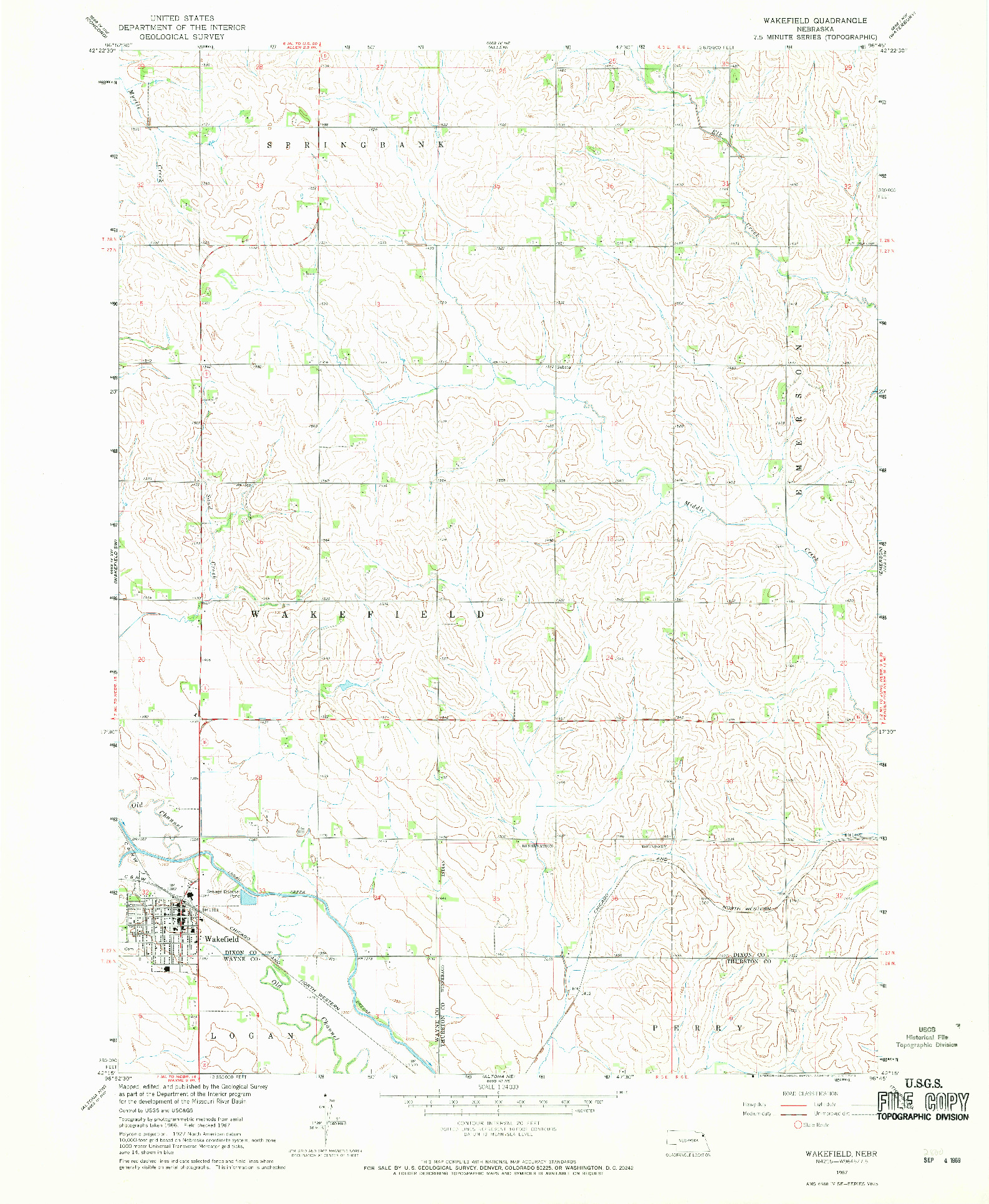USGS 1:24000-SCALE QUADRANGLE FOR WAKEFIELD, NE 1967