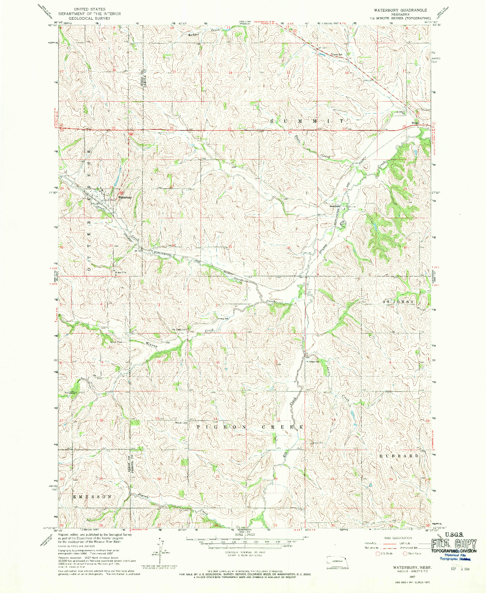 USGS 1:24000-SCALE QUADRANGLE FOR WATERBURY, NE 1967