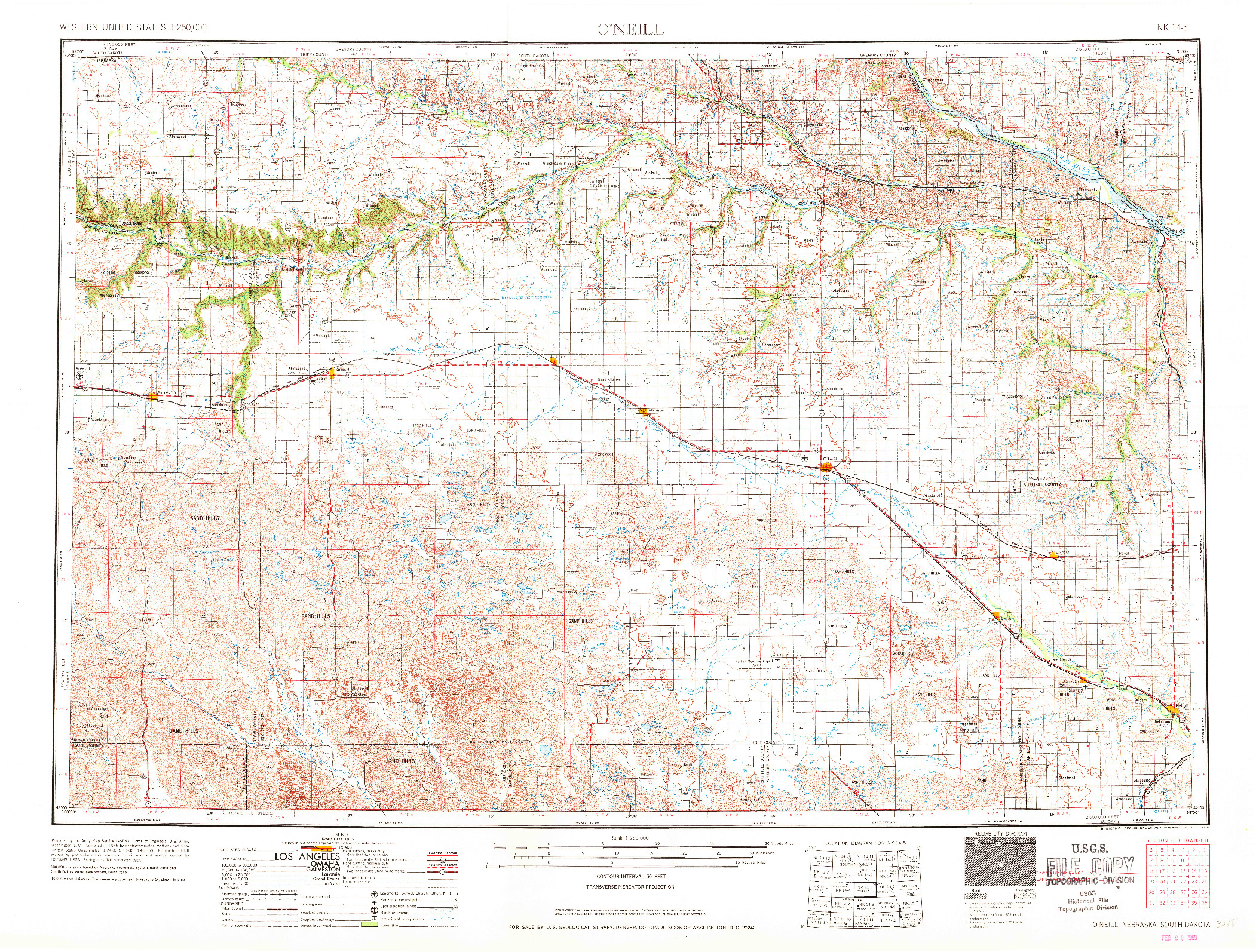 USGS 1:250000-SCALE QUADRANGLE FOR O'NEILL, NE 1969