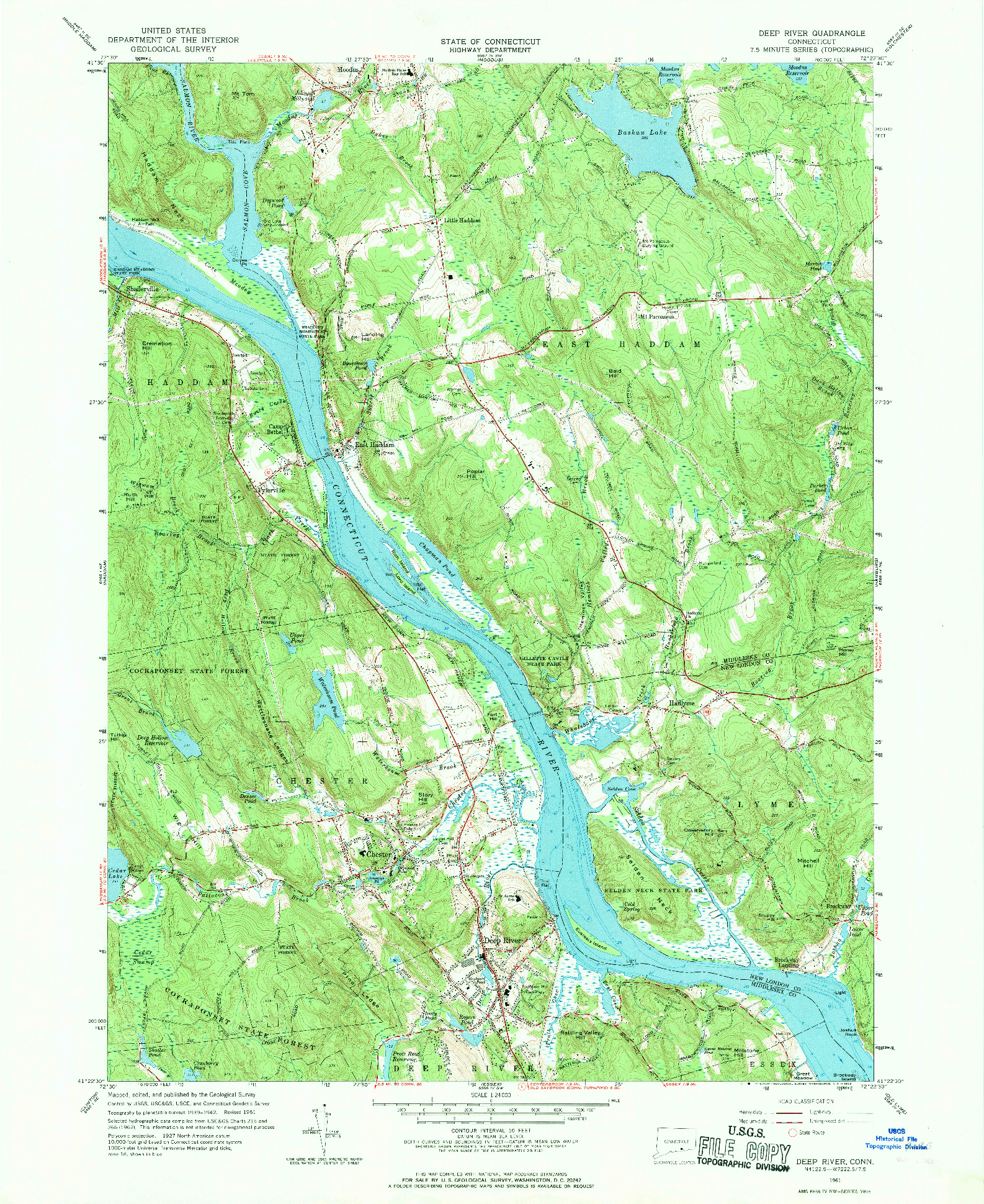 USGS 1:24000-SCALE QUADRANGLE FOR DEEP RIVER, CT 1961