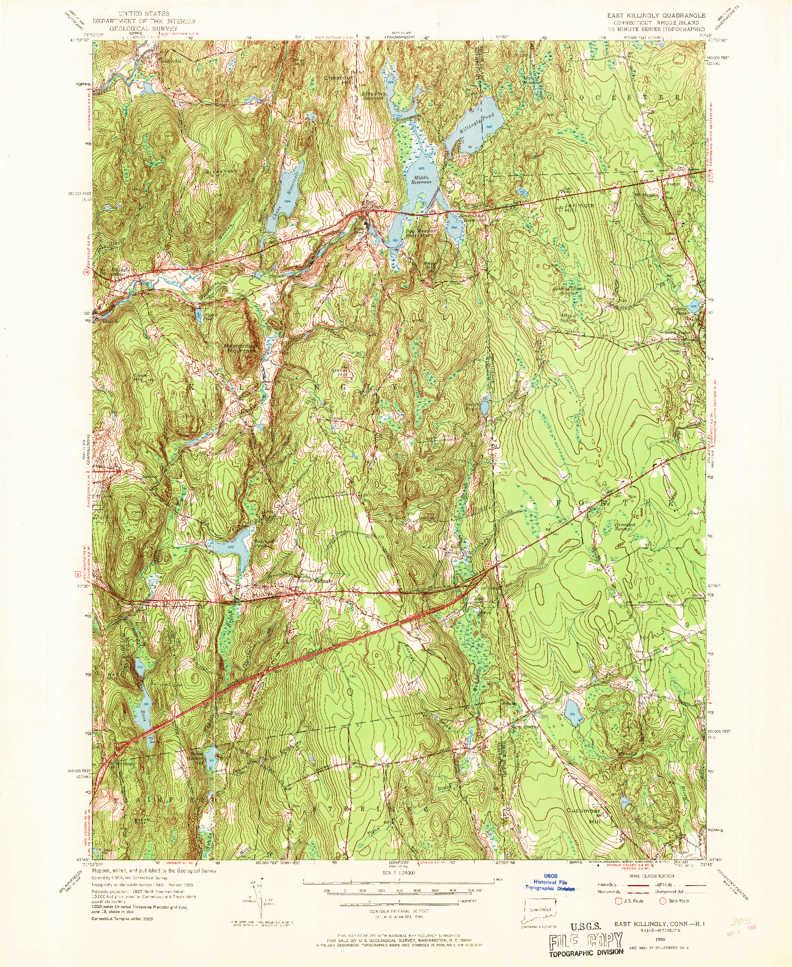 USGS 1:24000-SCALE QUADRANGLE FOR EAST KILLINGLY, CT 1955