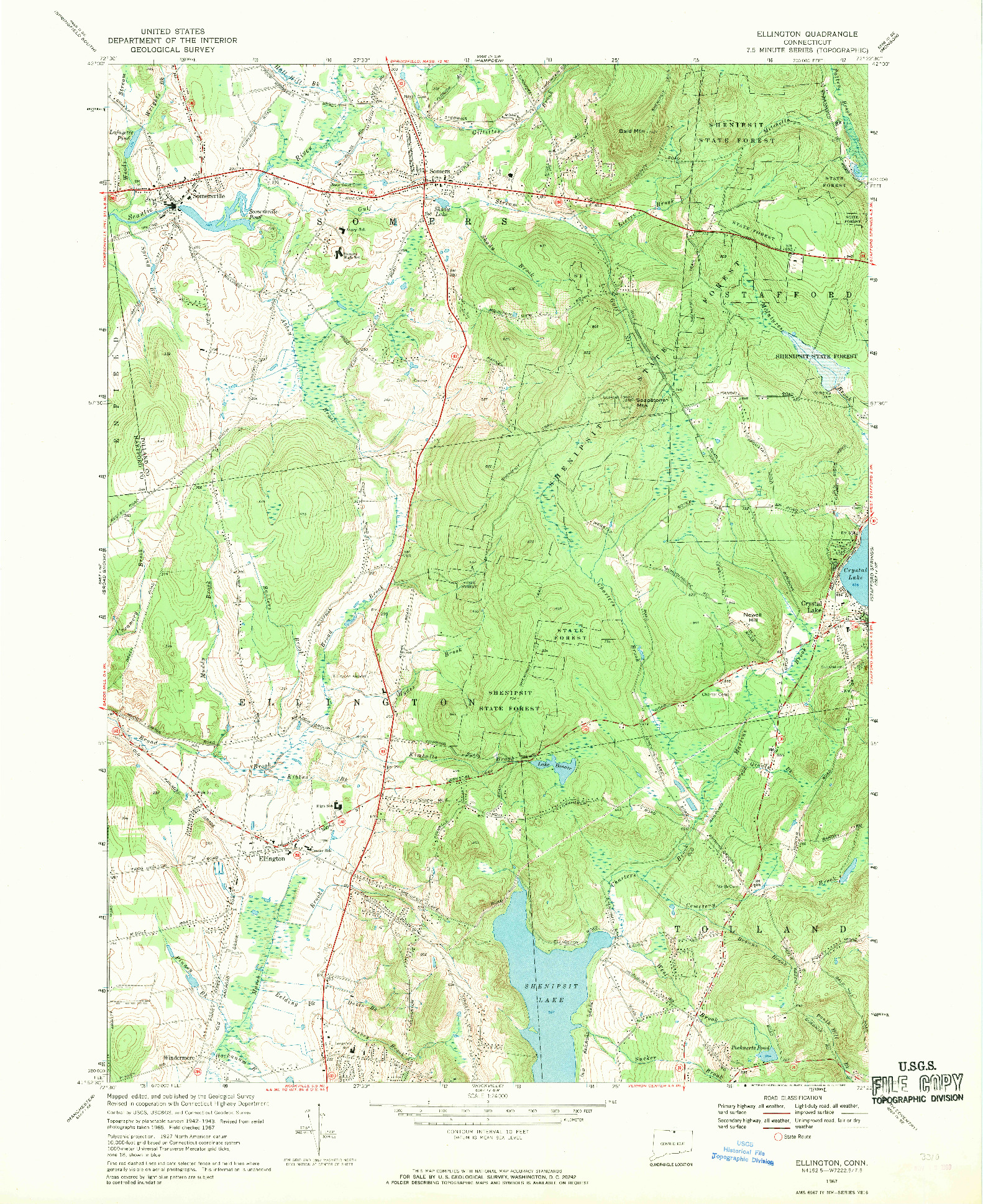 USGS 1:24000-SCALE QUADRANGLE FOR ELLINGTON, CT 1967