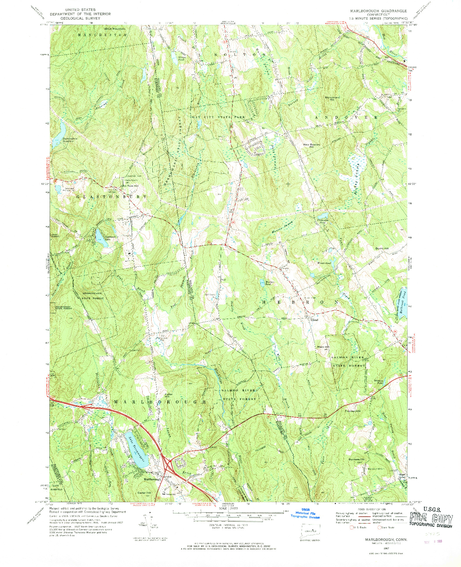 USGS 1:24000-SCALE QUADRANGLE FOR MARLBOROUGH, CT 1967
