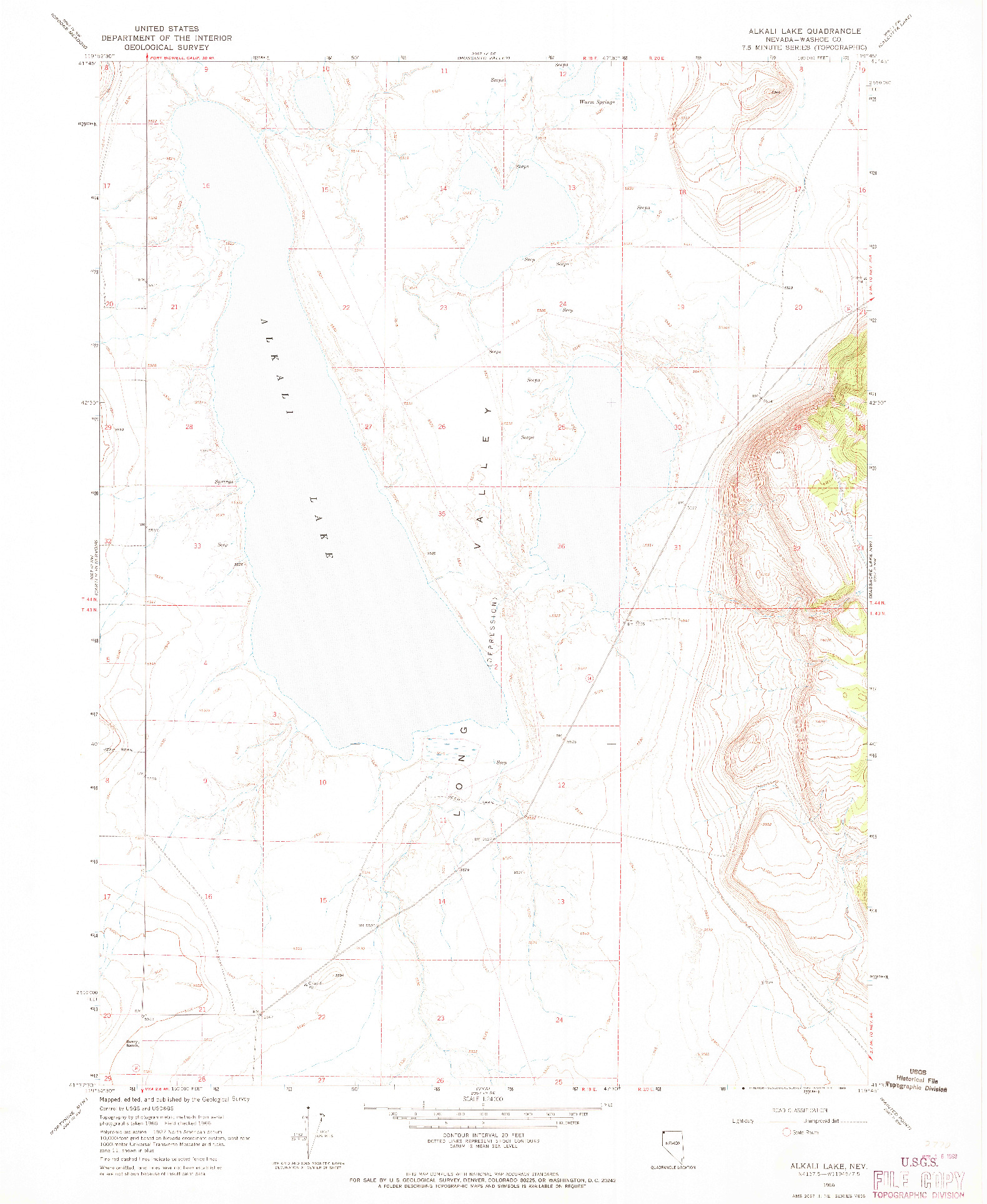 USGS 1:24000-SCALE QUADRANGLE FOR ALKALI LAKE, NV 1966