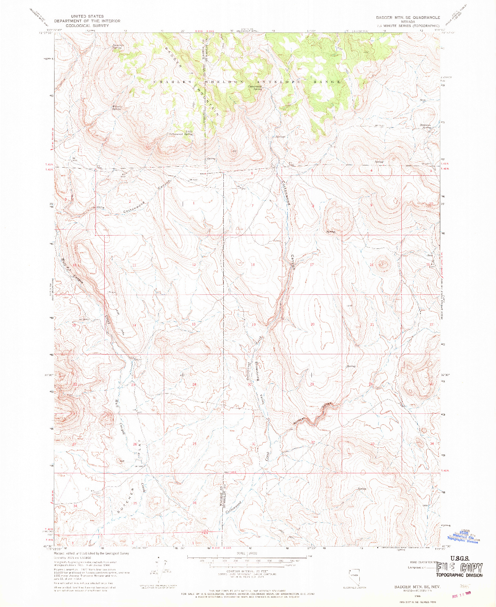 USGS 1:24000-SCALE QUADRANGLE FOR BADGER MTN SE, NV 1966