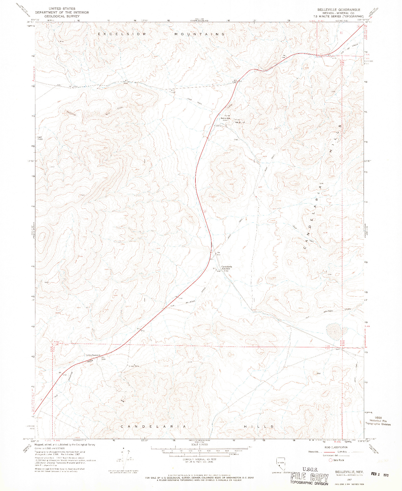 USGS 1:24000-SCALE QUADRANGLE FOR BELLEVILLE, NV 1967
