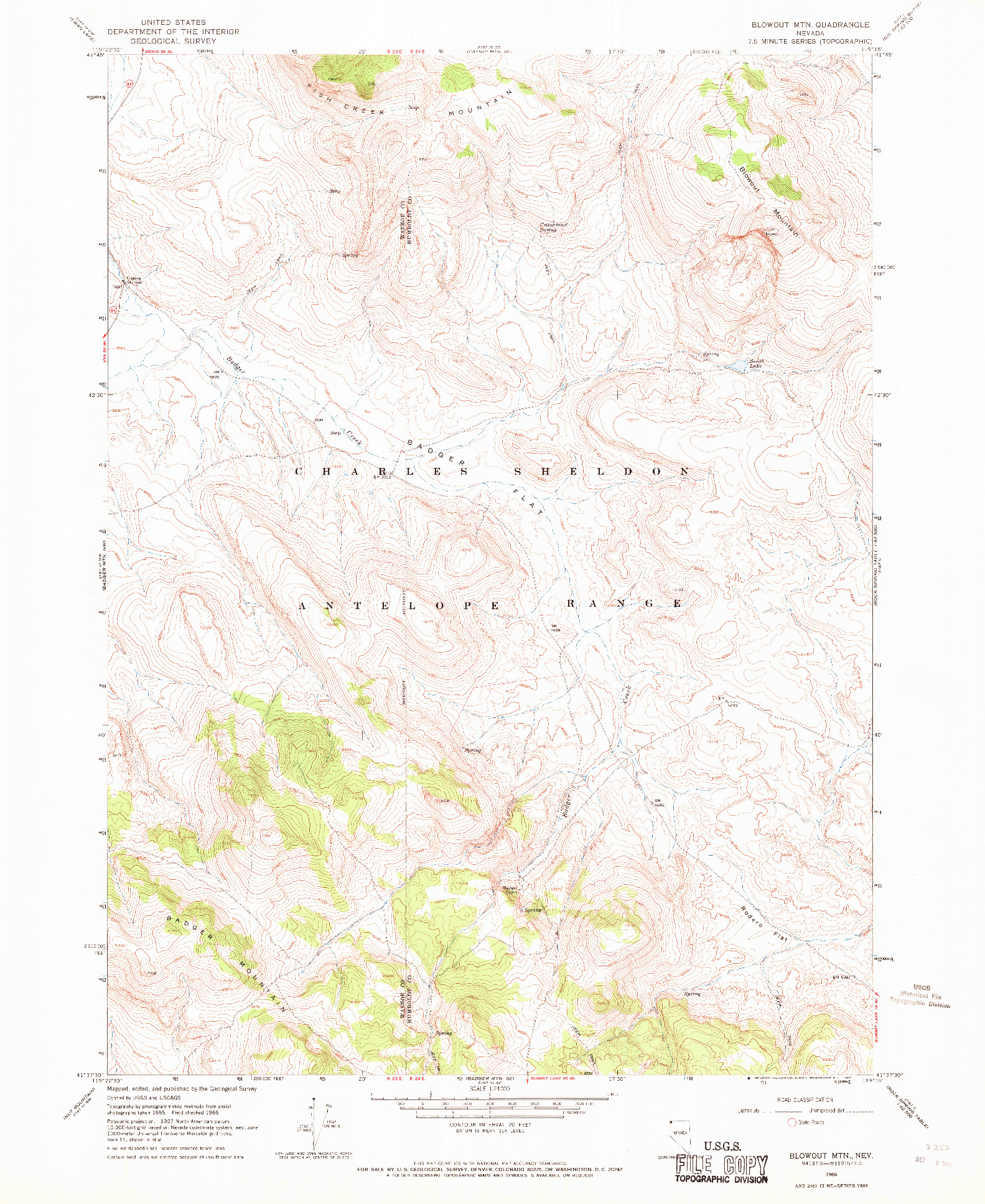USGS 1:24000-SCALE QUADRANGLE FOR BLOWOUT MTN, NV 1966