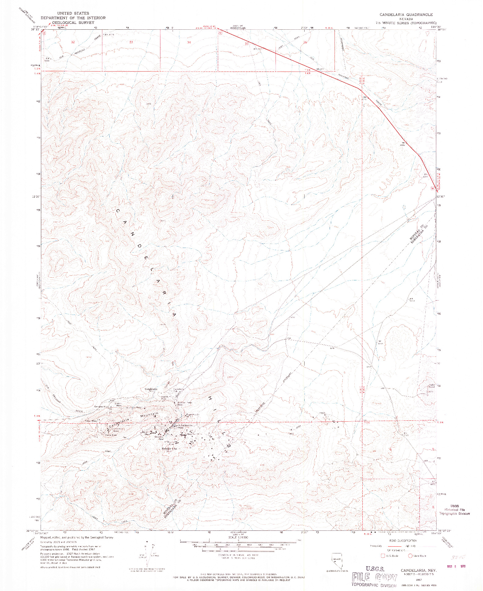 USGS 1:24000-SCALE QUADRANGLE FOR CANDELARIA, NV 1967