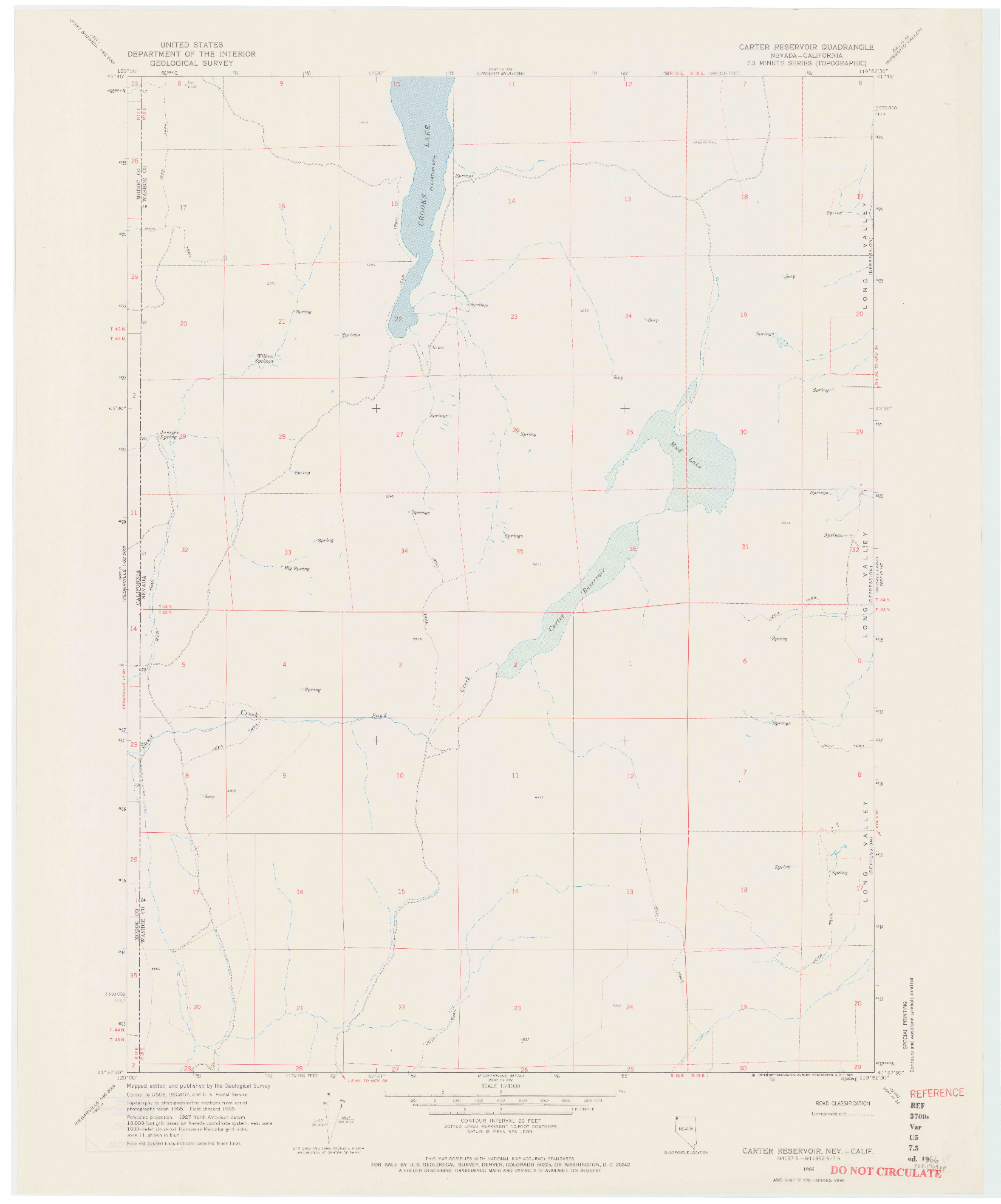 USGS 1:24000-SCALE QUADRANGLE FOR CARTER RESERVOIR, NV 1966