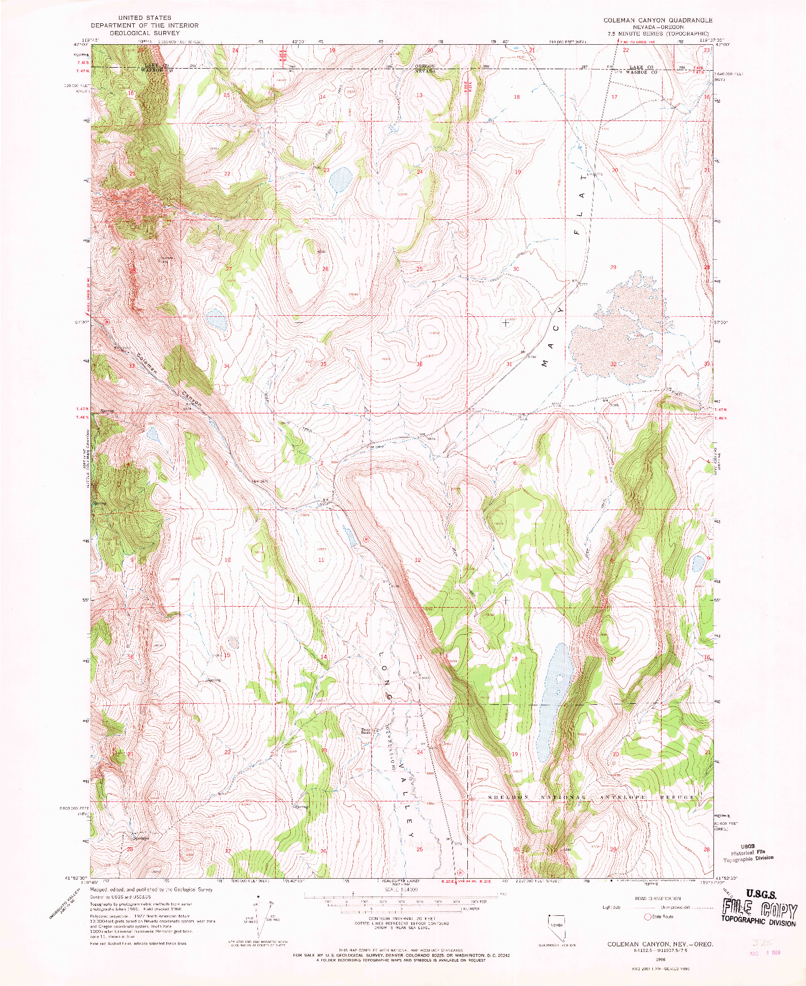 USGS 1:24000-SCALE QUADRANGLE FOR COLEMAN CANYON, NV 1966