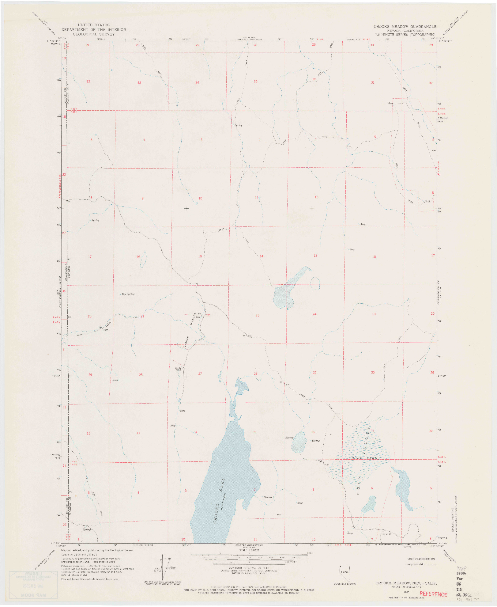 USGS 1:24000-SCALE QUADRANGLE FOR CROOKS MEADOW, NV 1966