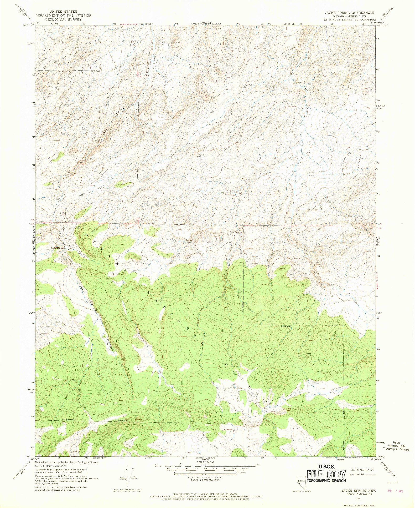 USGS 1:24000-SCALE QUADRANGLE FOR JACKS SPRING, NV 1967