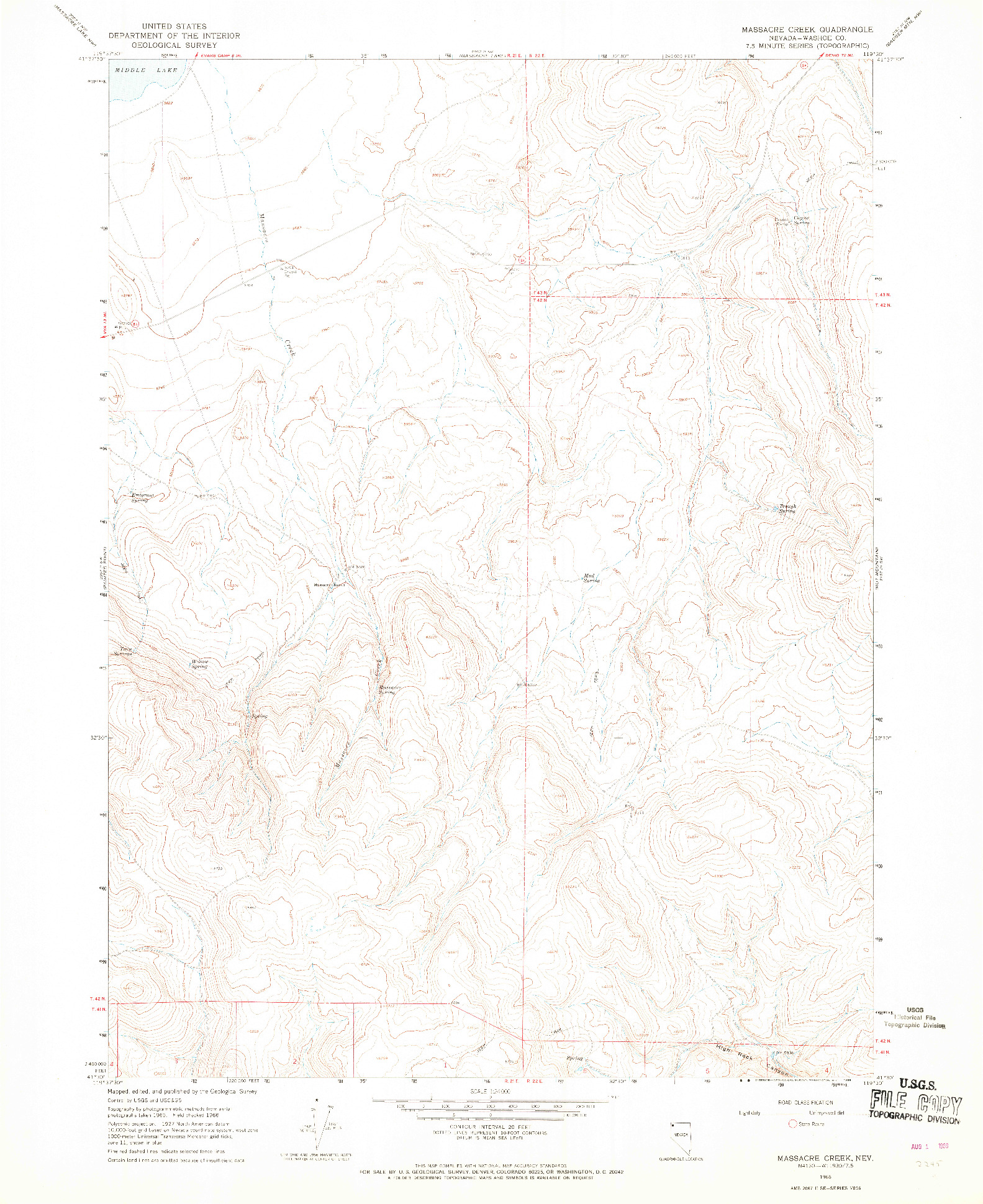 USGS 1:24000-SCALE QUADRANGLE FOR MASSACRE CREEK, NV 1966