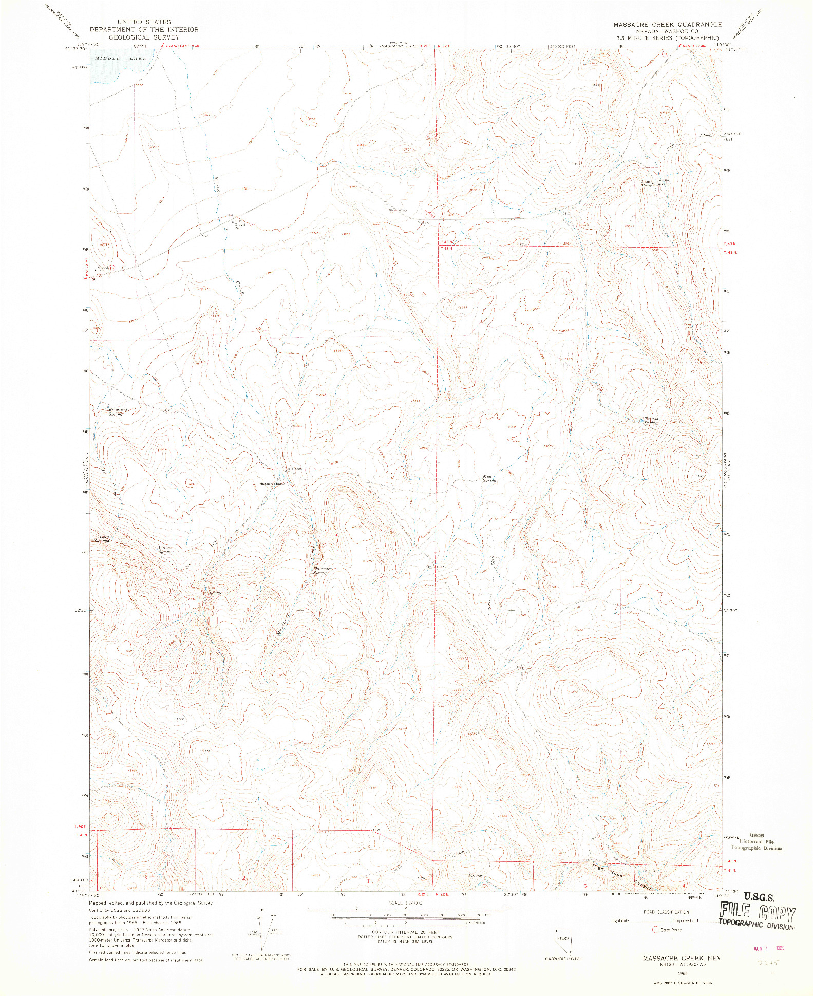 USGS 1:24000-SCALE QUADRANGLE FOR MASSACRE CREEK, NV 1966