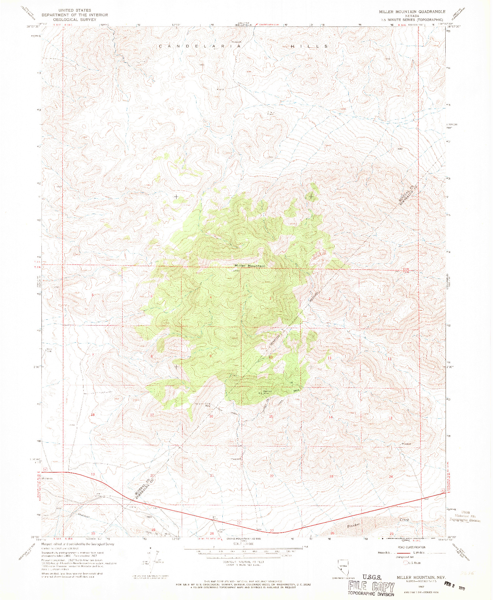 USGS 1:24000-SCALE QUADRANGLE FOR MILLER MOUNTAIN, NV 1967