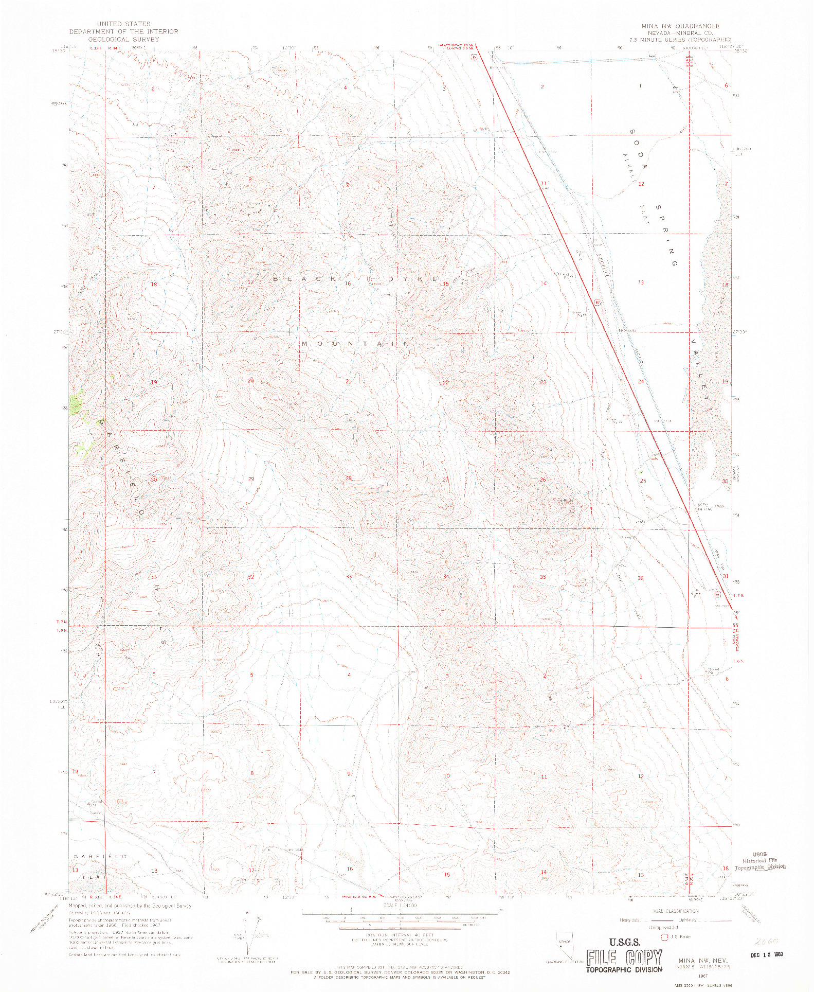USGS 1:24000-SCALE QUADRANGLE FOR MINA NW, NV 1967