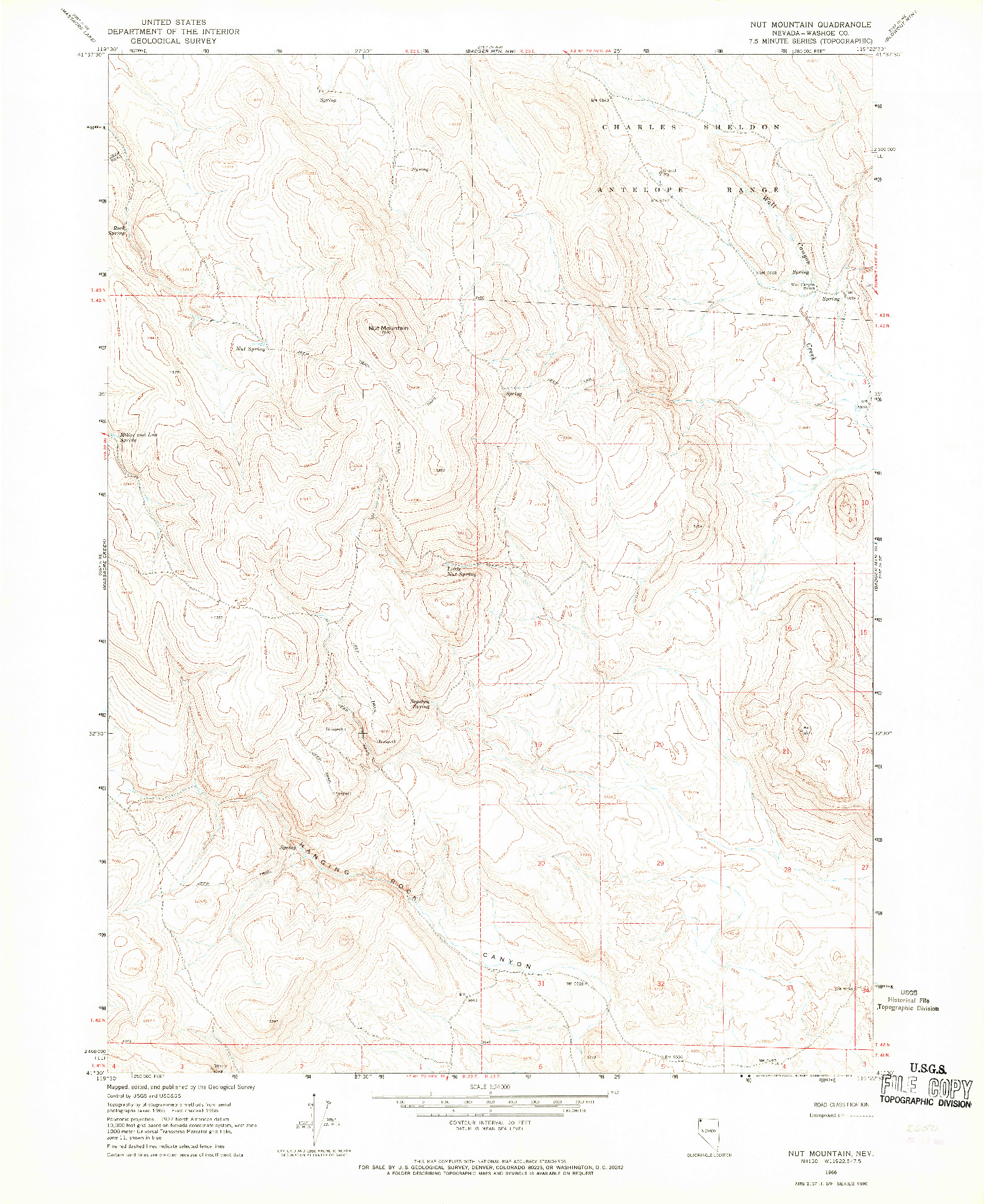 USGS 1:24000-SCALE QUADRANGLE FOR NUT MOUNTAIN, NV 1966