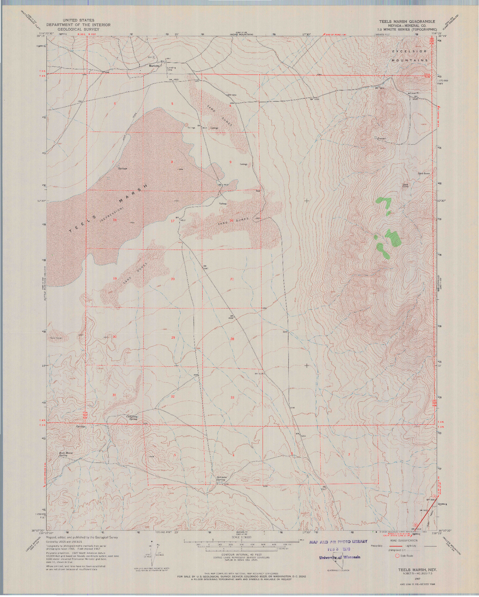 USGS 1:24000-SCALE QUADRANGLE FOR TEELS MARSH, NV 1967