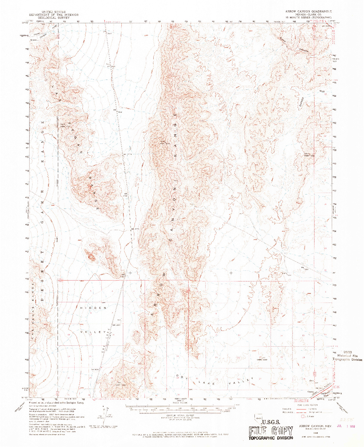 USGS 1:62500-SCALE QUADRANGLE FOR ARROW CANYON, NV 1958