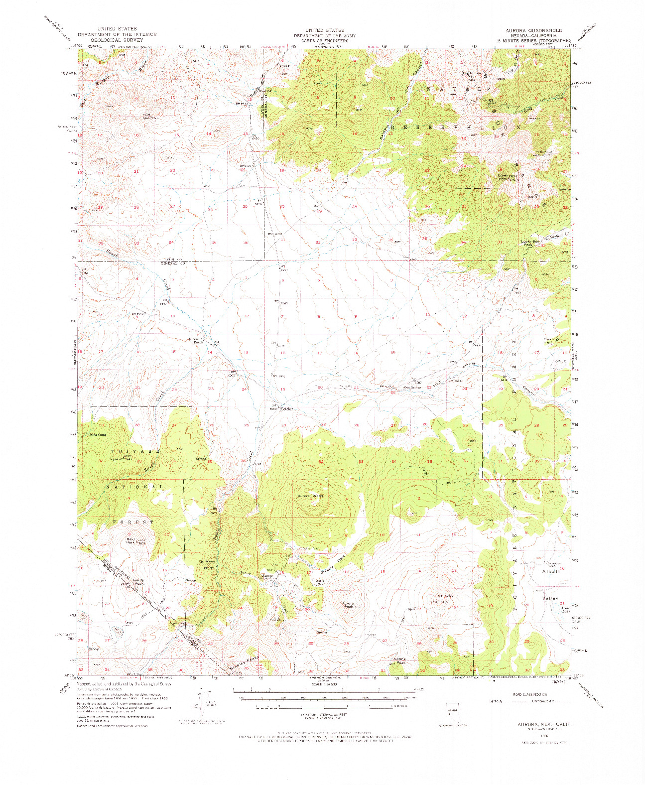 USGS 1:62500-SCALE QUADRANGLE FOR AURORA, NV 1956