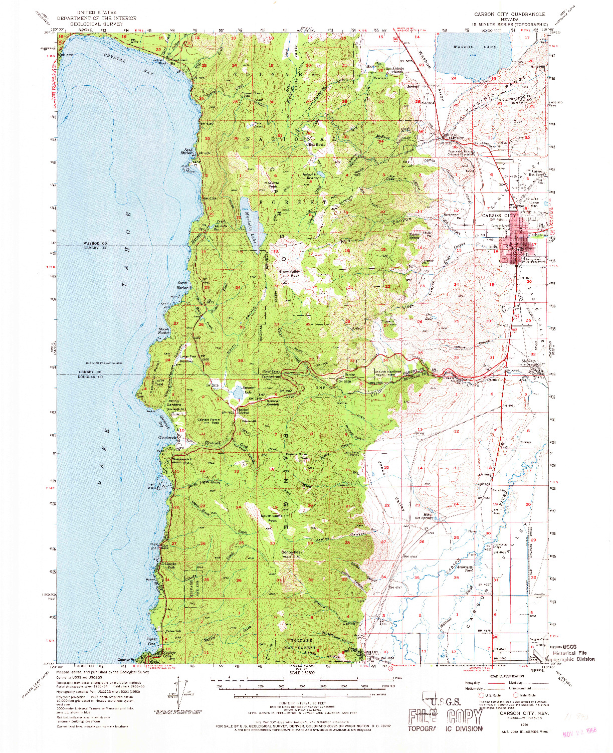 USGS 1:62500-SCALE QUADRANGLE FOR CARSON CITY, NV 1956