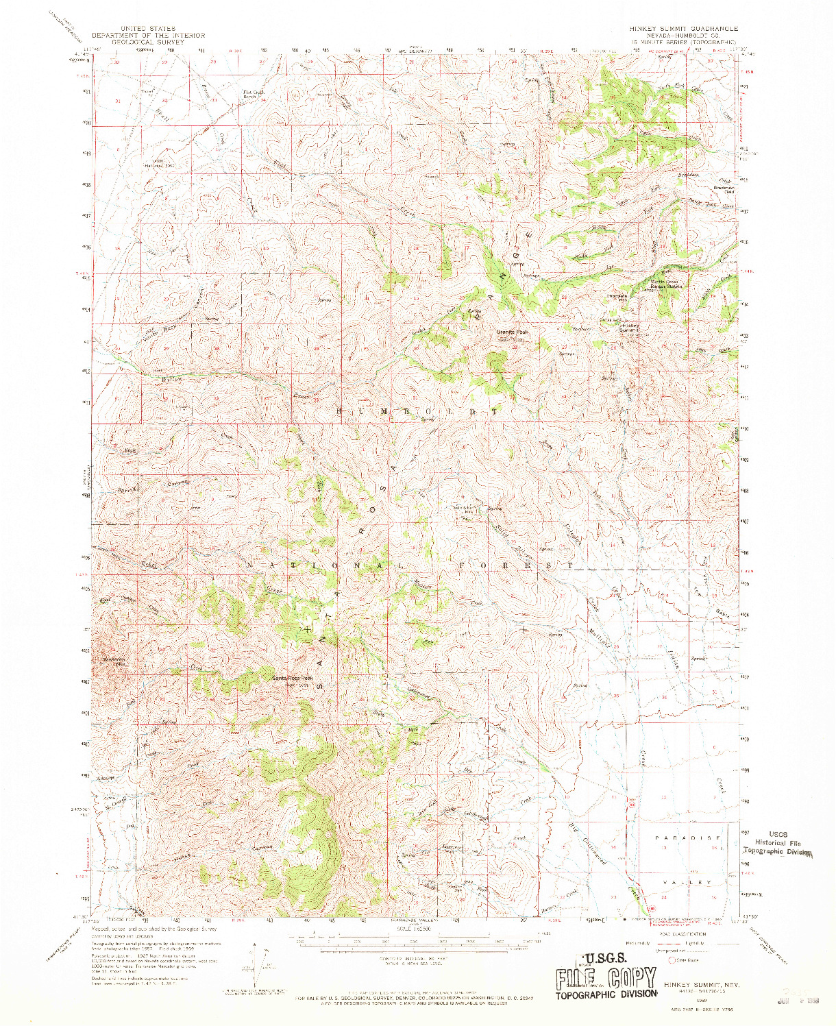 USGS 1:62500-SCALE QUADRANGLE FOR HINKEY SUMMIT, NV 1959